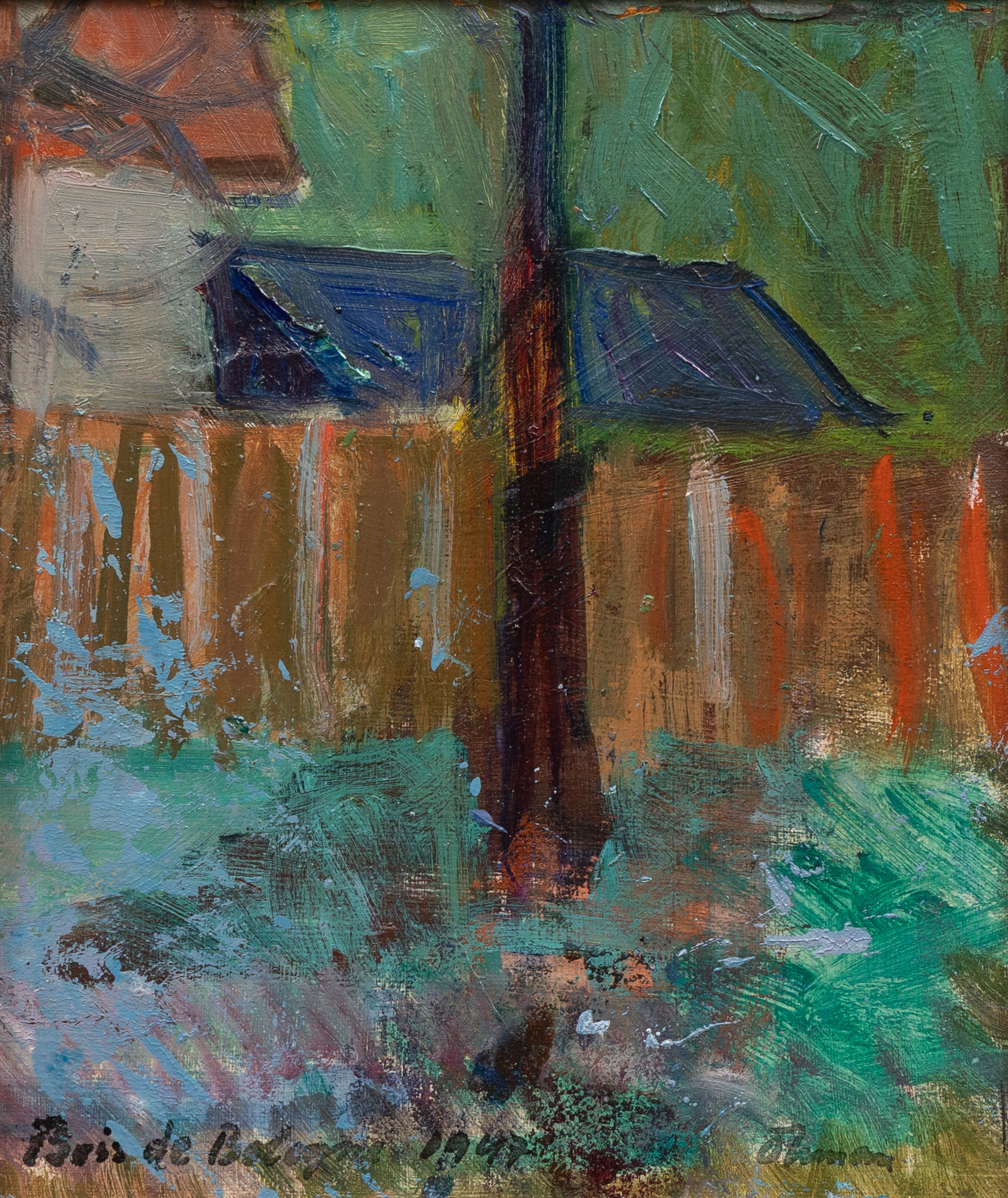 LASSE ÖHMAN (1914-2004). Bois-de Boulogne, 1947", olja på pannå, signerad.