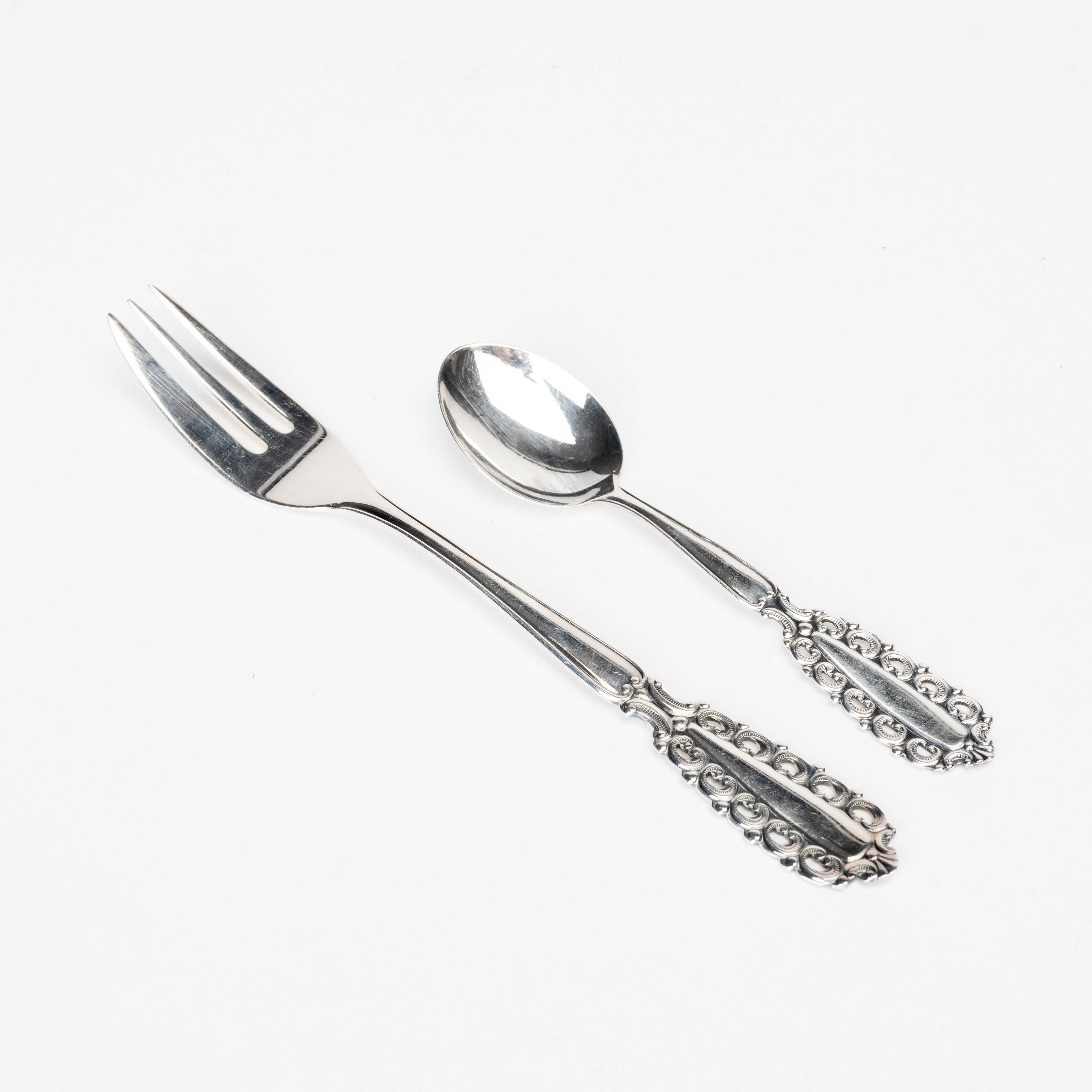 TÅRTGAFFLAR, 6 st, samt KAFFESKEDAR, 6 st silver, "Carmen", GAB, 1968 resp 1972.