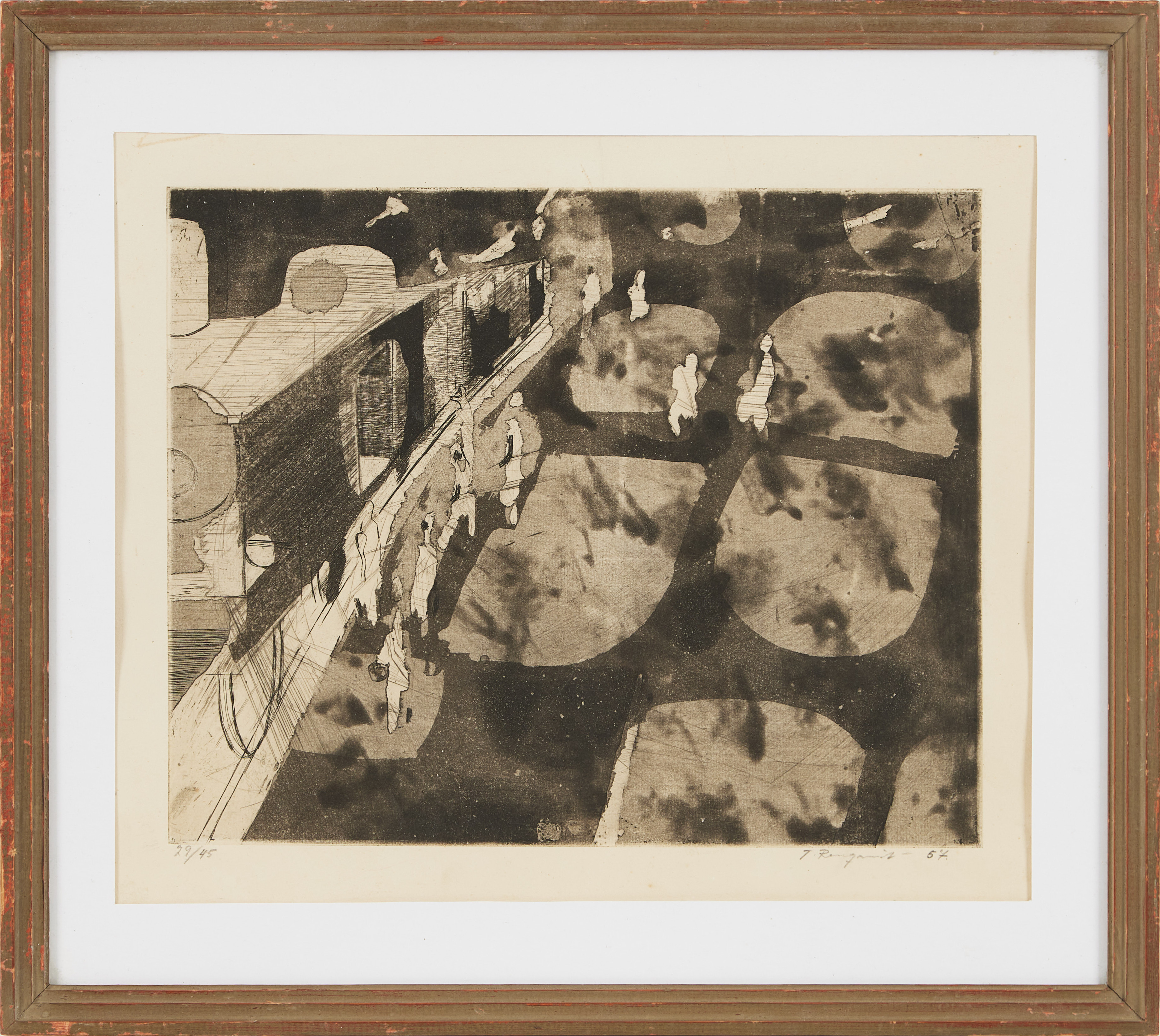 TORSTEN RENQVIST. "Perrongen", etsning, signerad och daterad T. Renqvist -57. Numrerad 29/45.