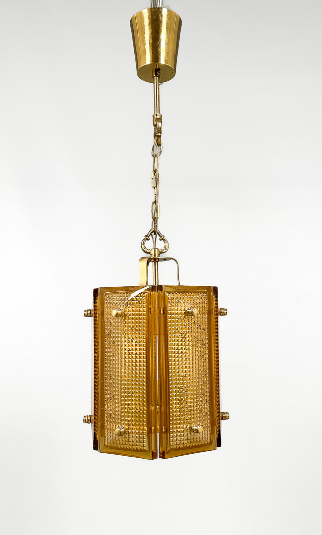 TAKLAMPA, mässing, glas, Malmö Metallvarufabrik, 1900-talets andra hälft.