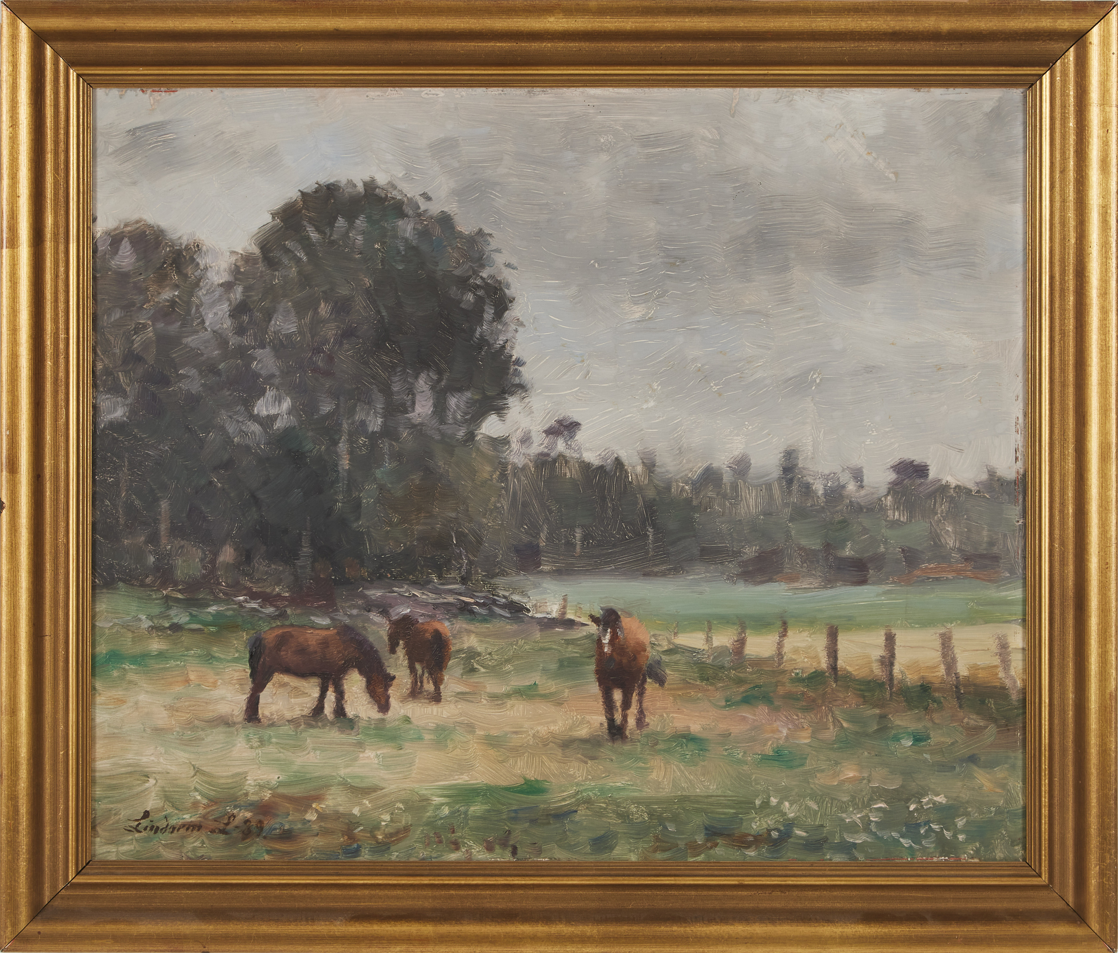 LINDORM LILJEFORS. Hästar i hagen, olja på pannå, signerad och daterad 39.