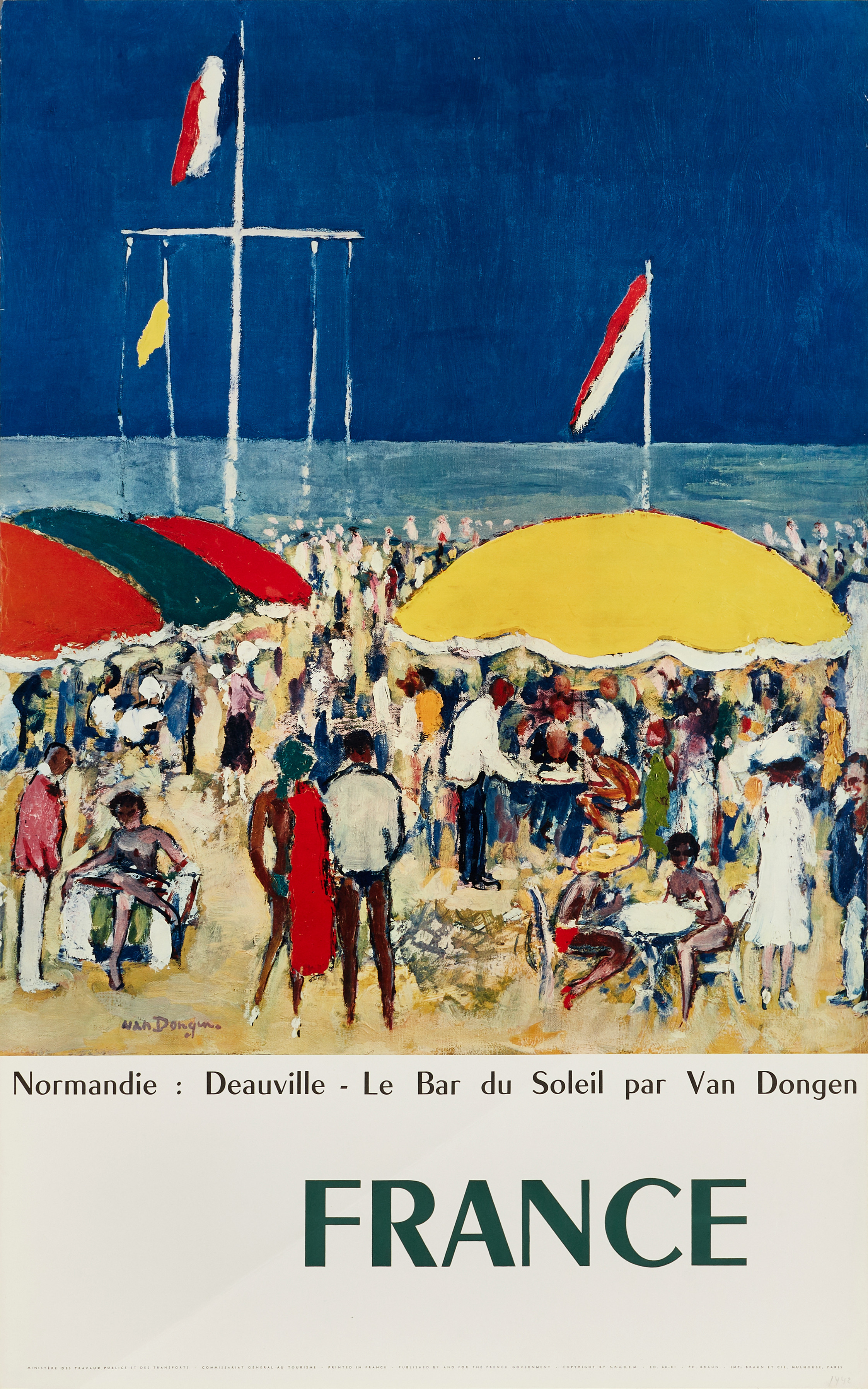 KEES VAN DONGEN (Nederländerna, 1877-1968). Efter. Turistaffisch, "Normandie: Deauville - Le Bar du Soleil", omkring 1960, för den franska staten, signerad i trycket, offset med litografisk text.