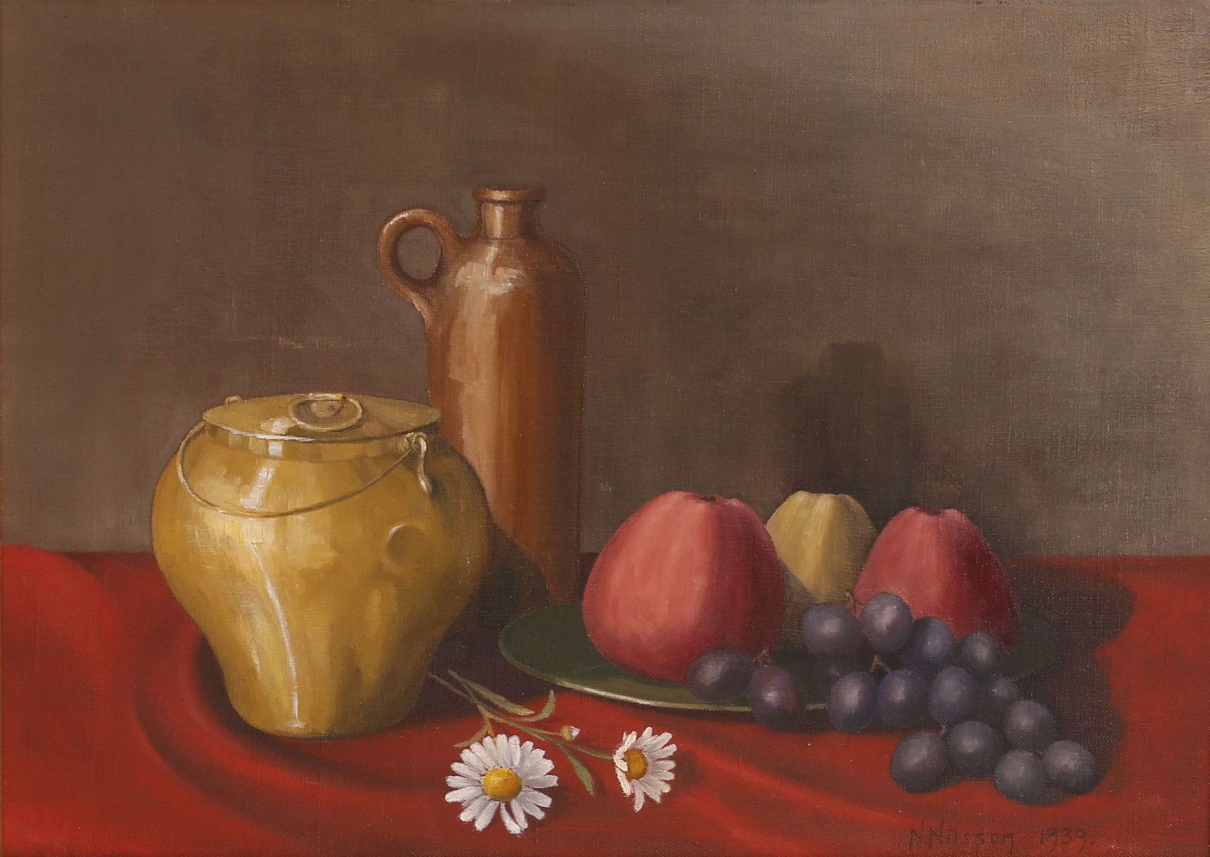 OIDENTIFIERAD KONSTNÄR, olja på pannå, signerad N. Nilsson.