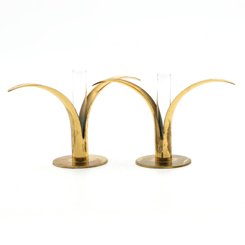 IVAR ÅLENIUS-BJÖRK. Ljusstakar, "Liljan, 2 Delar, Mässing, Ystad-Metall.