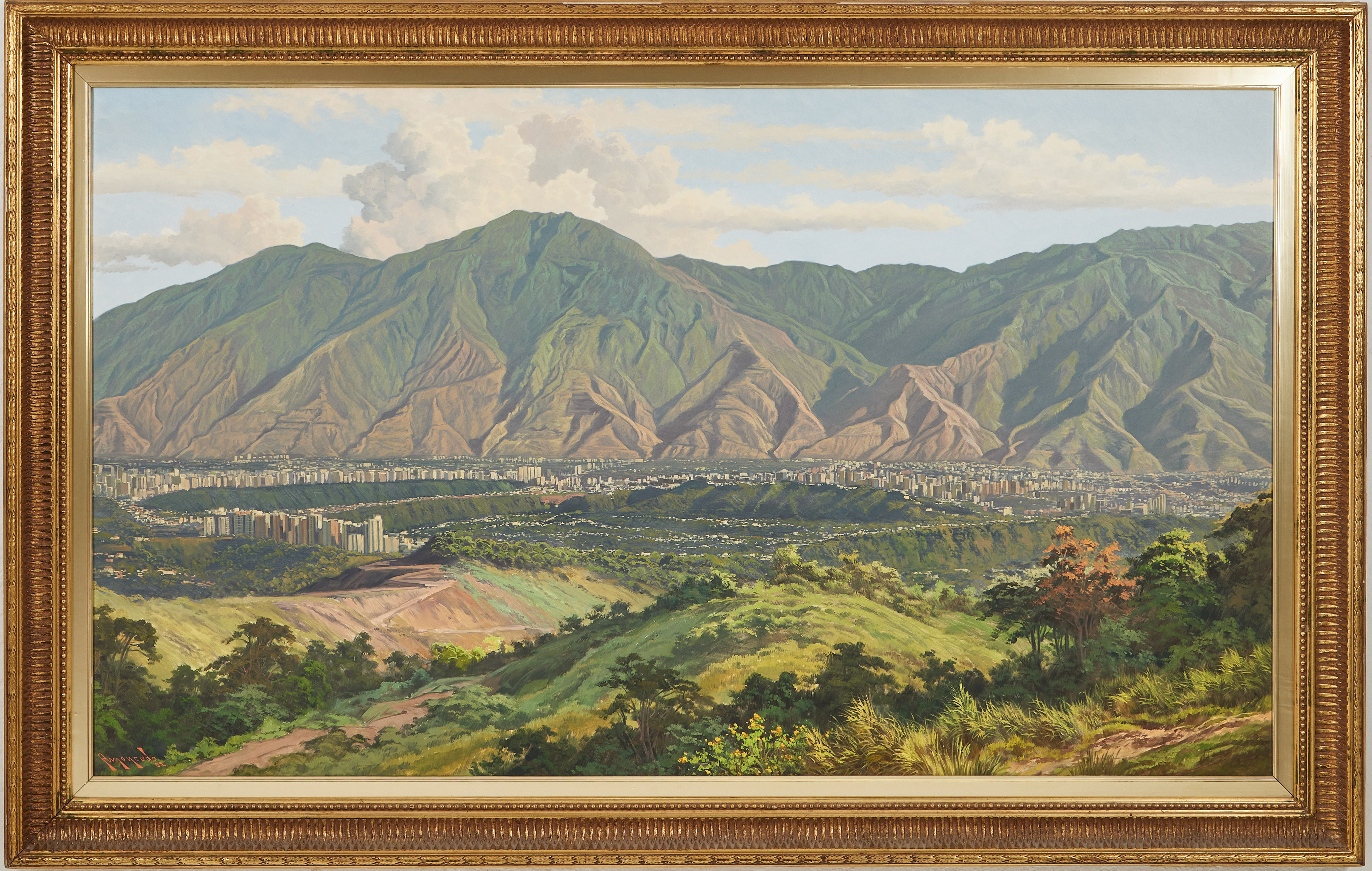 ARECIO MONCADA (1954). ''El avila desde los naranjos '', olja på duk, signerad och daterad -01.