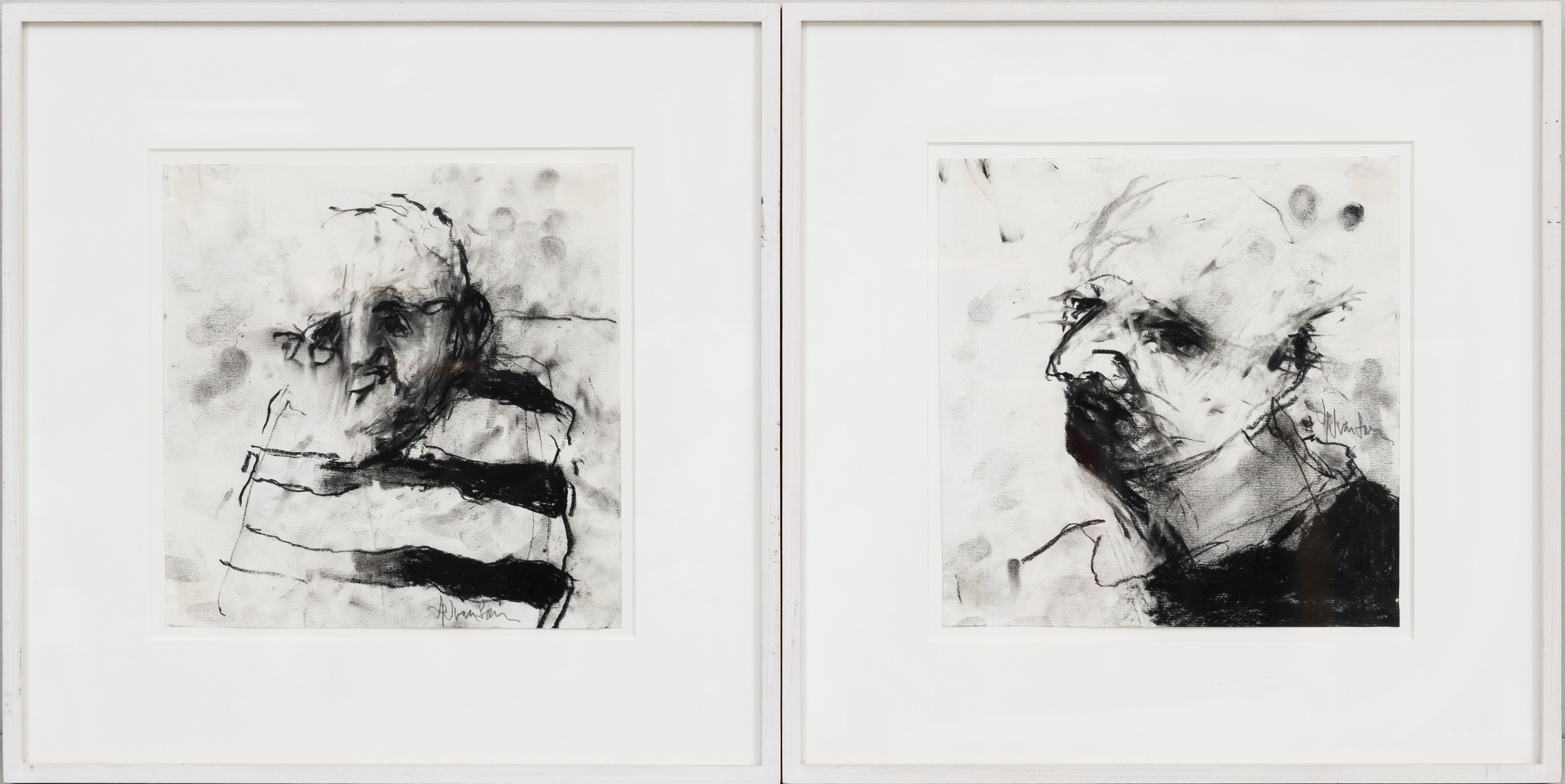GÖRAN IVARSSON. "Små ansikten", 2 st, krita, en signerad.
