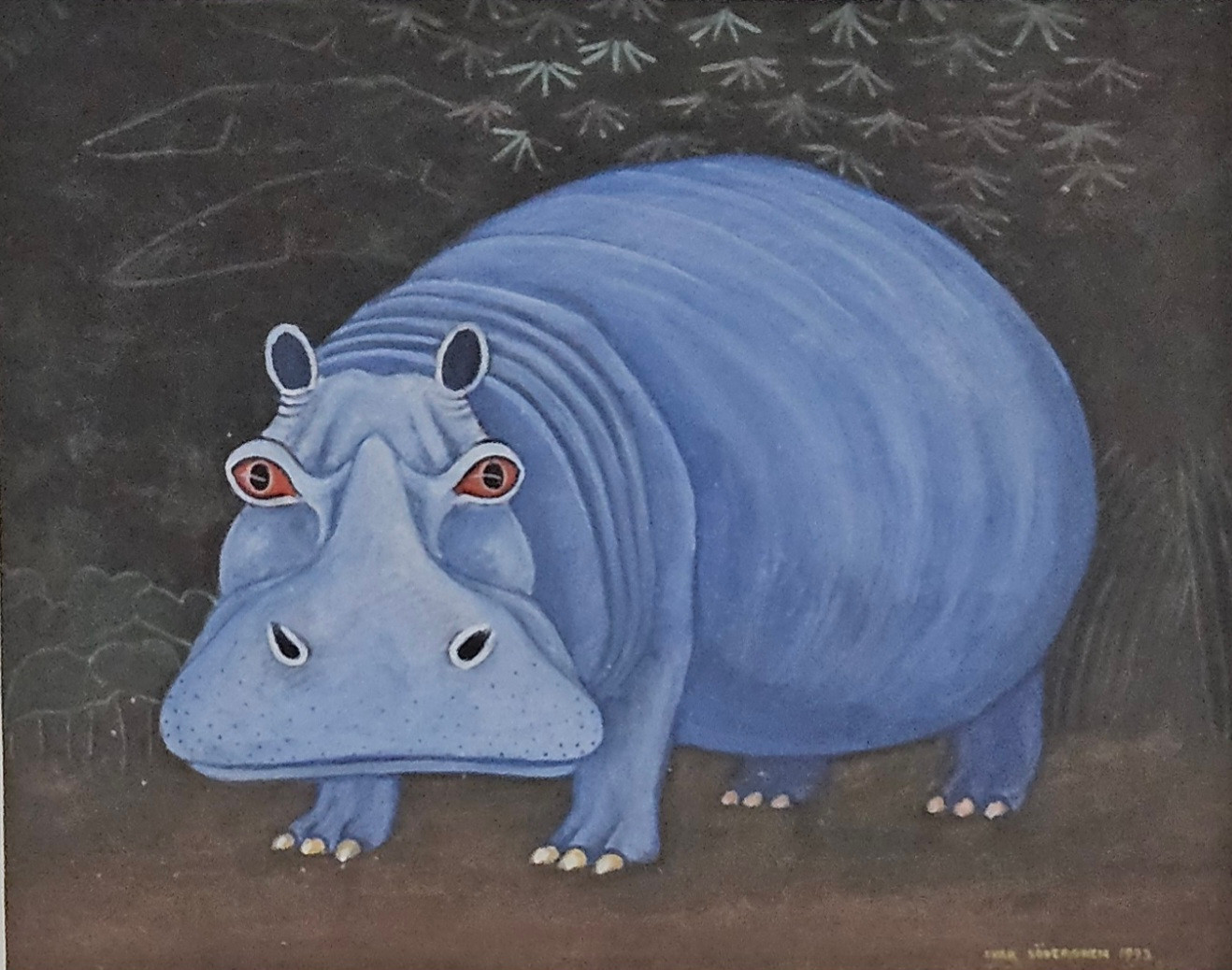 IVAR SÖDERGREN. Flodhäst. Gouache, signerad Ivar Södergren och daterad 1993.