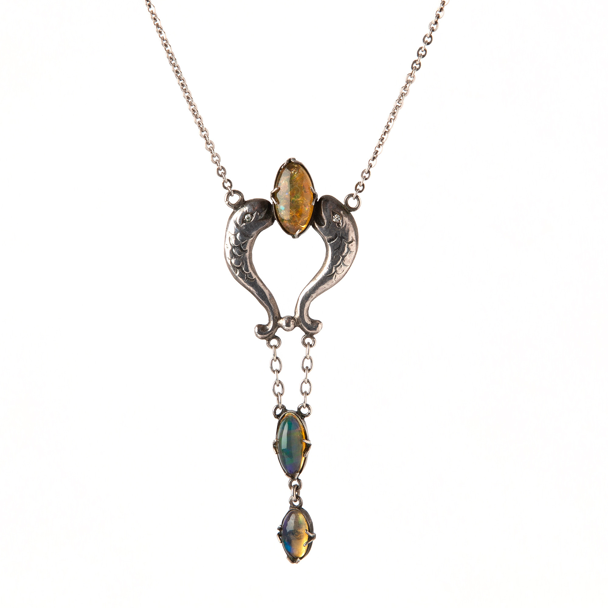 COLLIER, silver med cabochonslipade opaler, Art Noveau, märkt C.A.R.