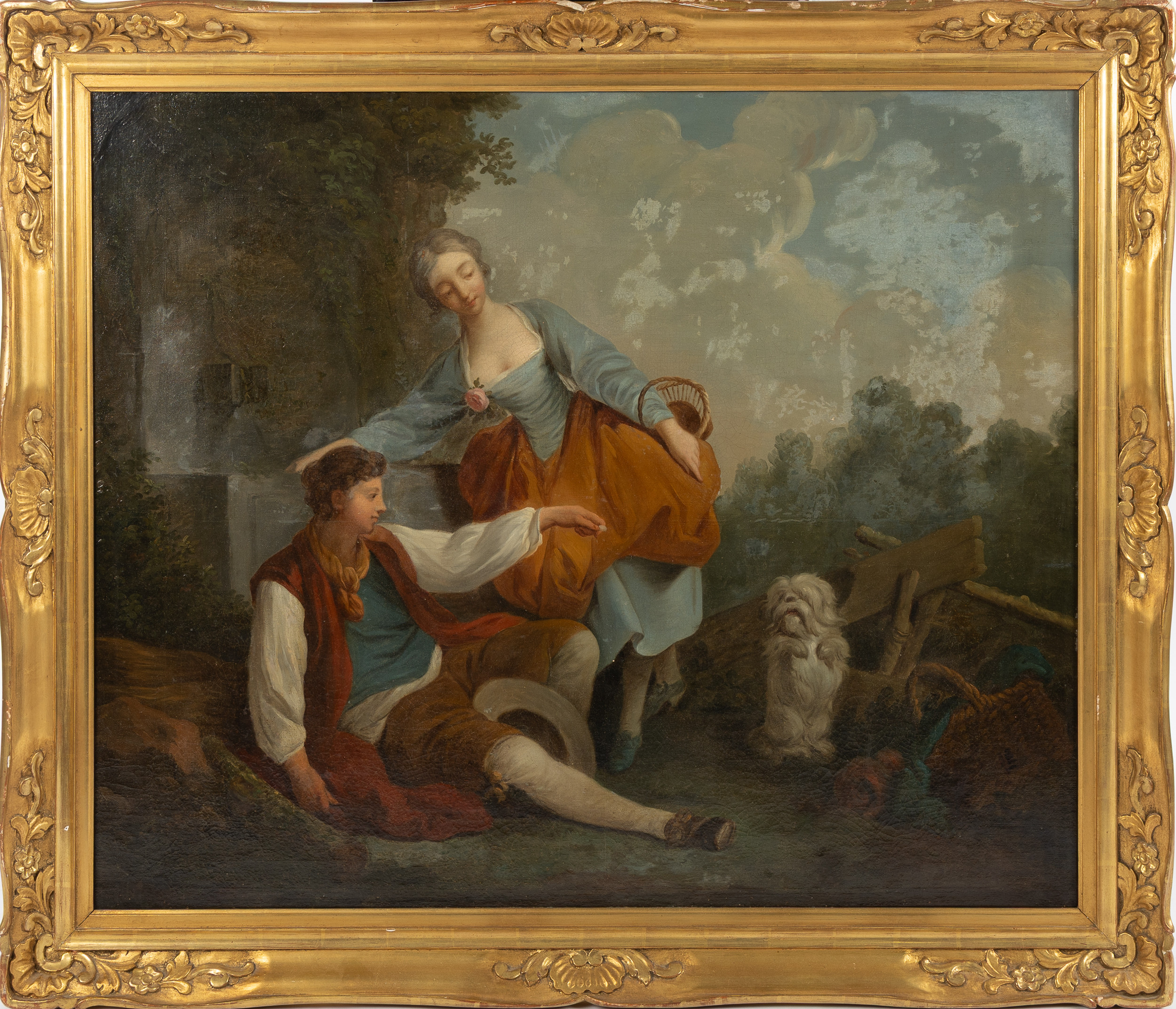 OKÄND KONSTNÄR. Vila vid källan, olja på duk, 17/1800-tal.