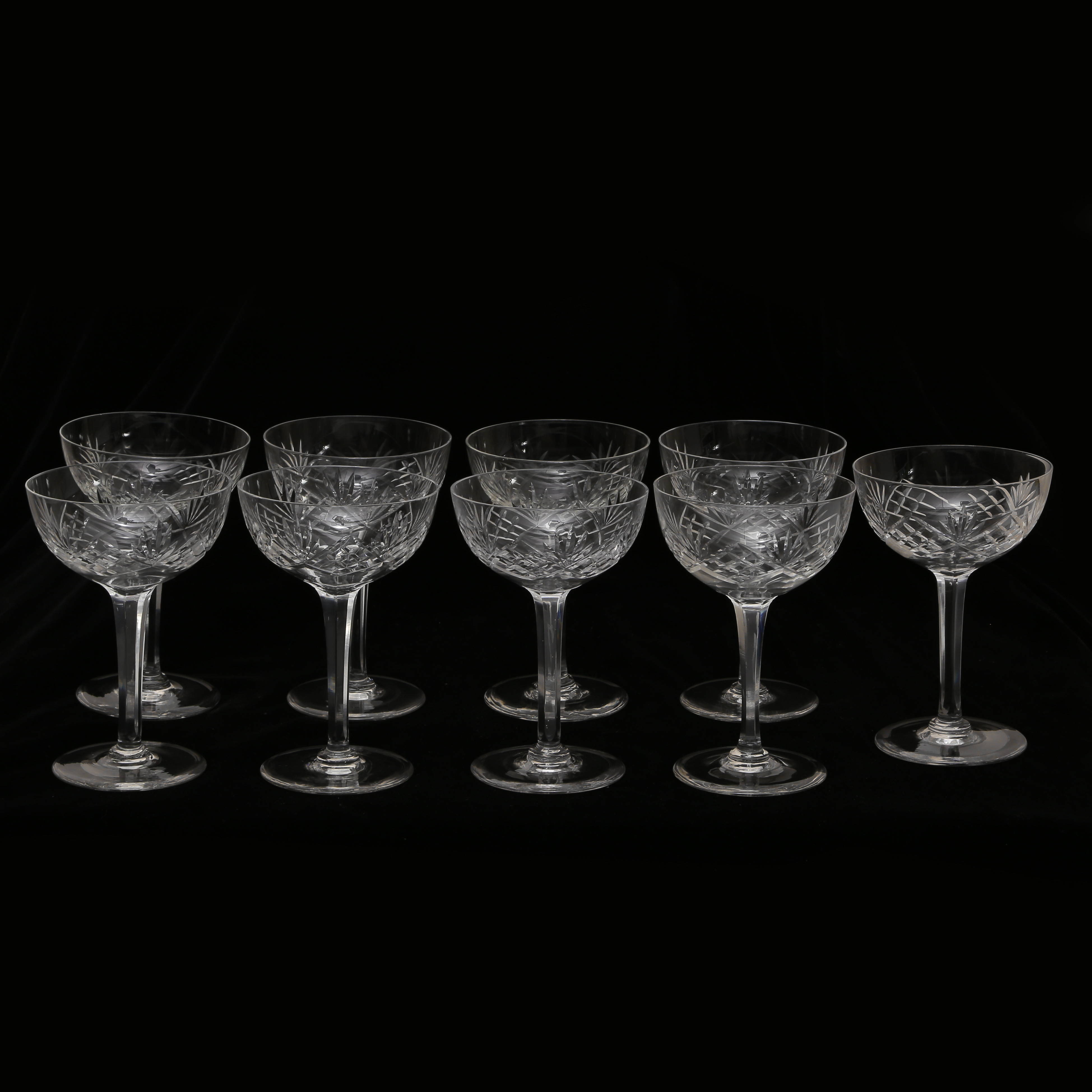 FRITZ KALLENBERG, 9 CHAMPAGNE / COUPE KRISTALLGLAS "HELGA", KOSTA BODA, 1900-TAL.
