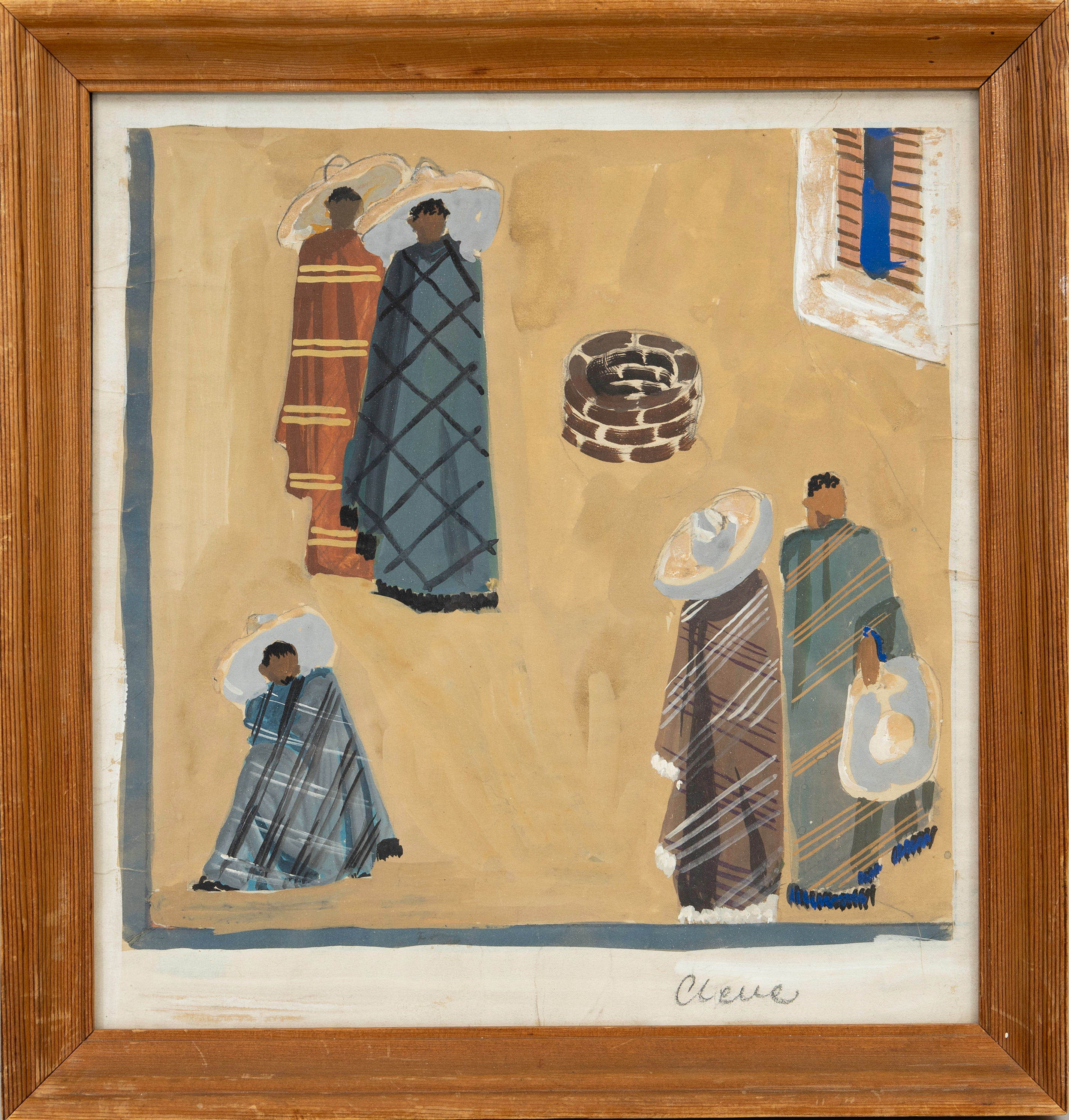 AGNES  CLEVE. Sydländskt motiv, gouache, signerad, Cleve.