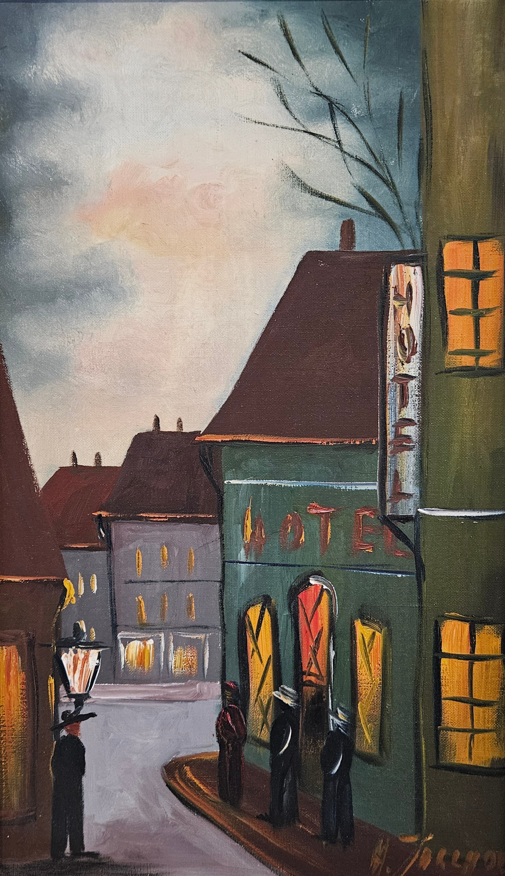 HARTVIG JARLHOV. "Gata i Amsterdam". Olja på duk, signerad H. Jarlhov.