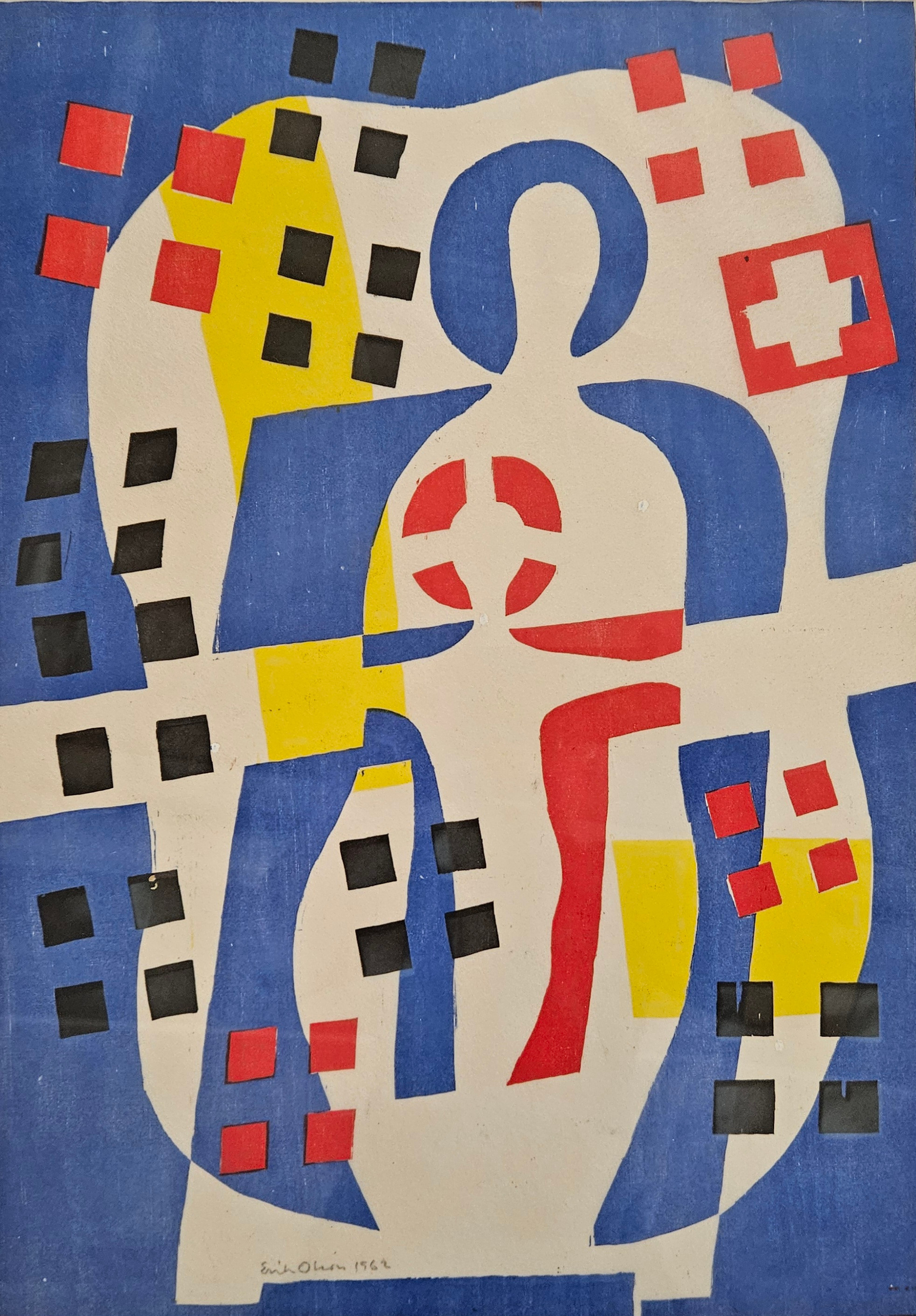 ERIK OLSON. Figurkomposition. Färgträsnitt, signerad Erik Olson, numrerad 170/300 och daterad 1962.