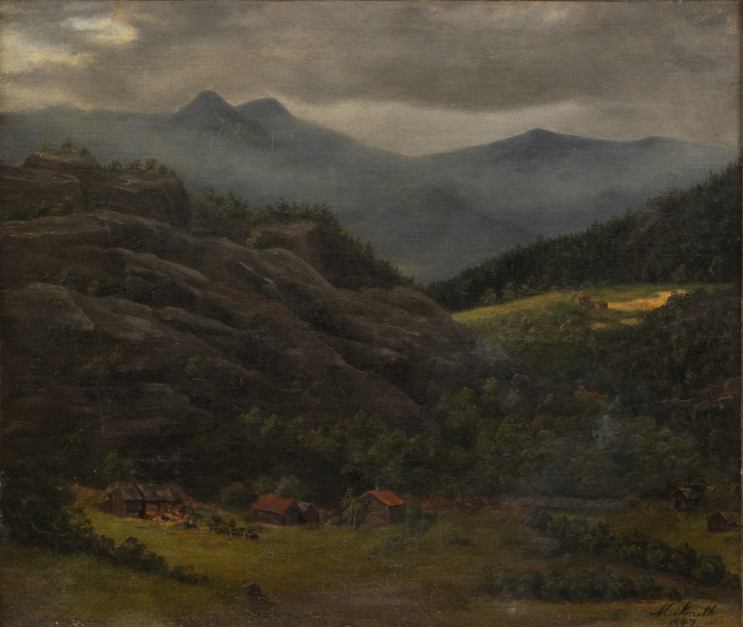 OIDENTIFIERAD KONSTNÄR. Fjällandskap, olja på duk, signerad M Smith och daterad 1847.