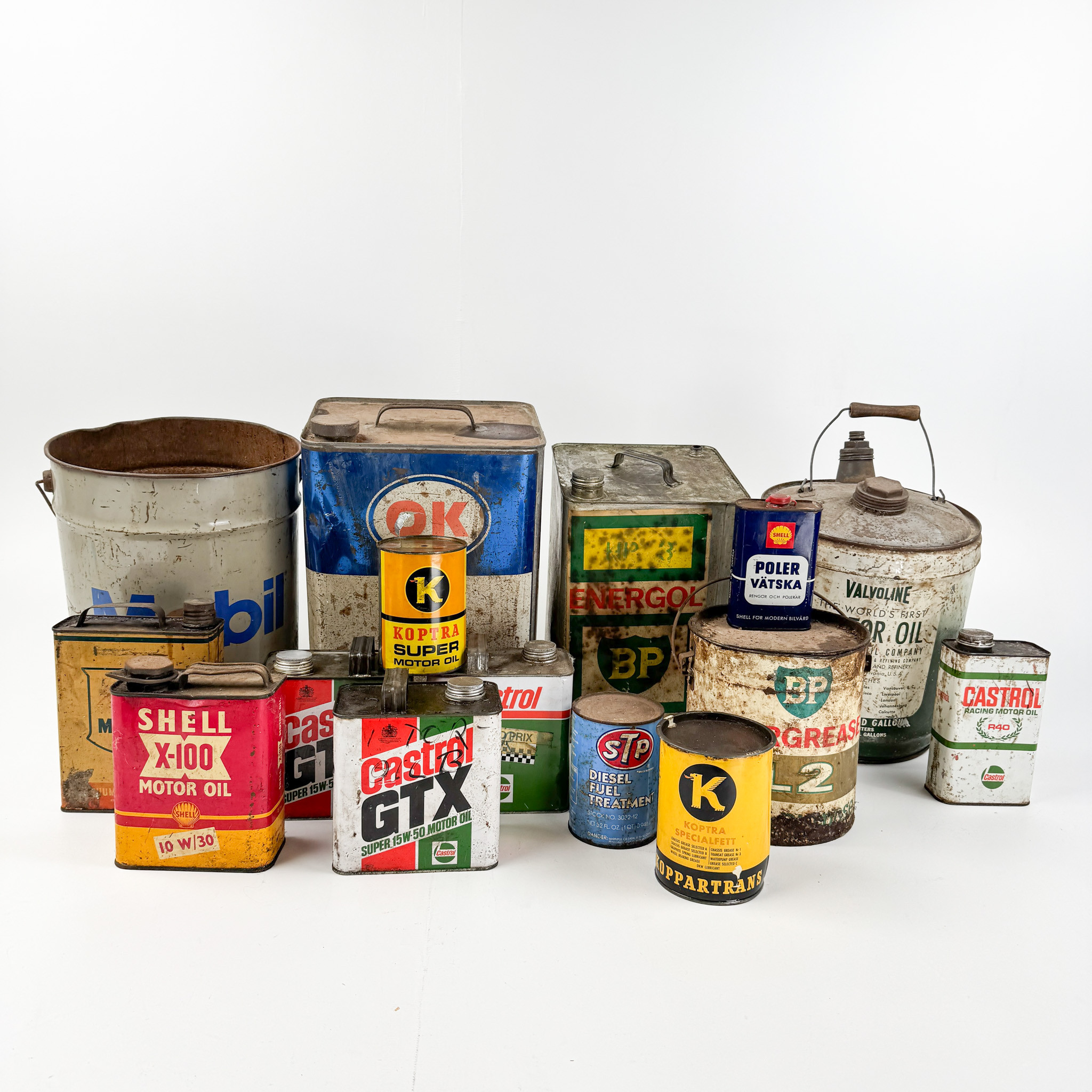 OLJEDUNKAR, 15 st, bl.a Mobil, Valvoline, Castrol, BP, Shell, 1900-tal.