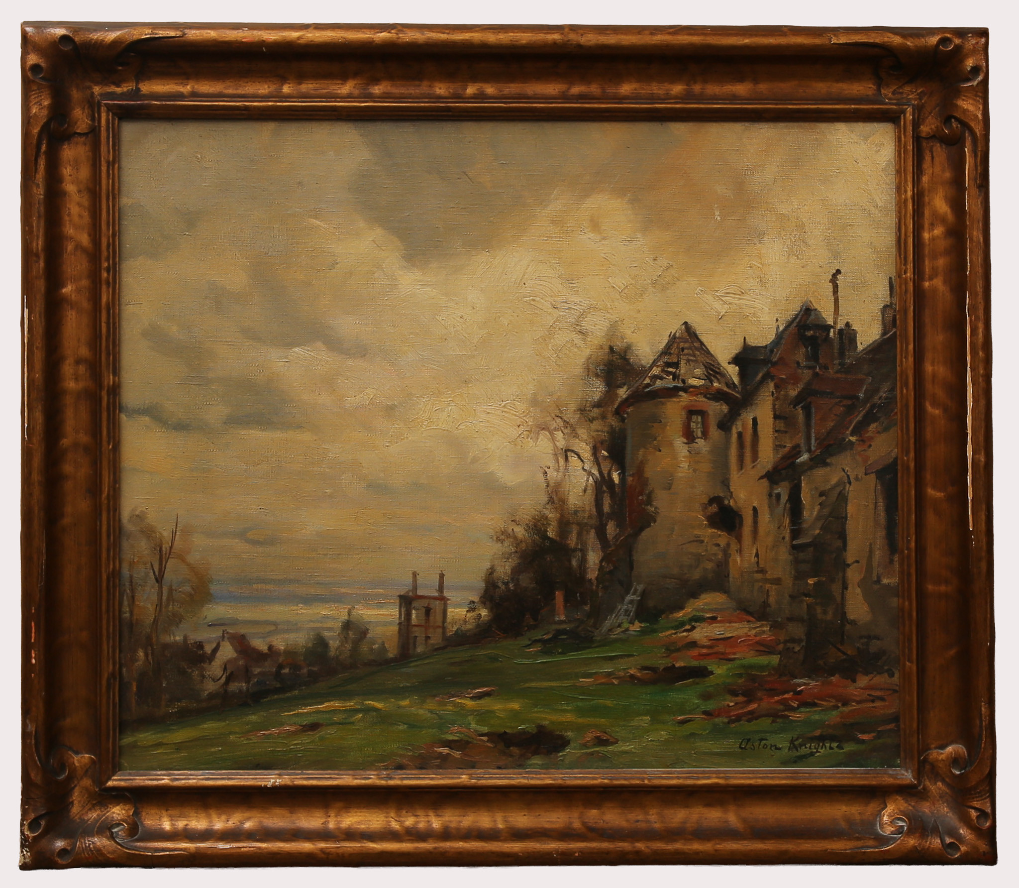 LOUIS ASTON KNIGHT. Olja på duk, slott på landsbygden, Frankrike signerad Aston Knight.