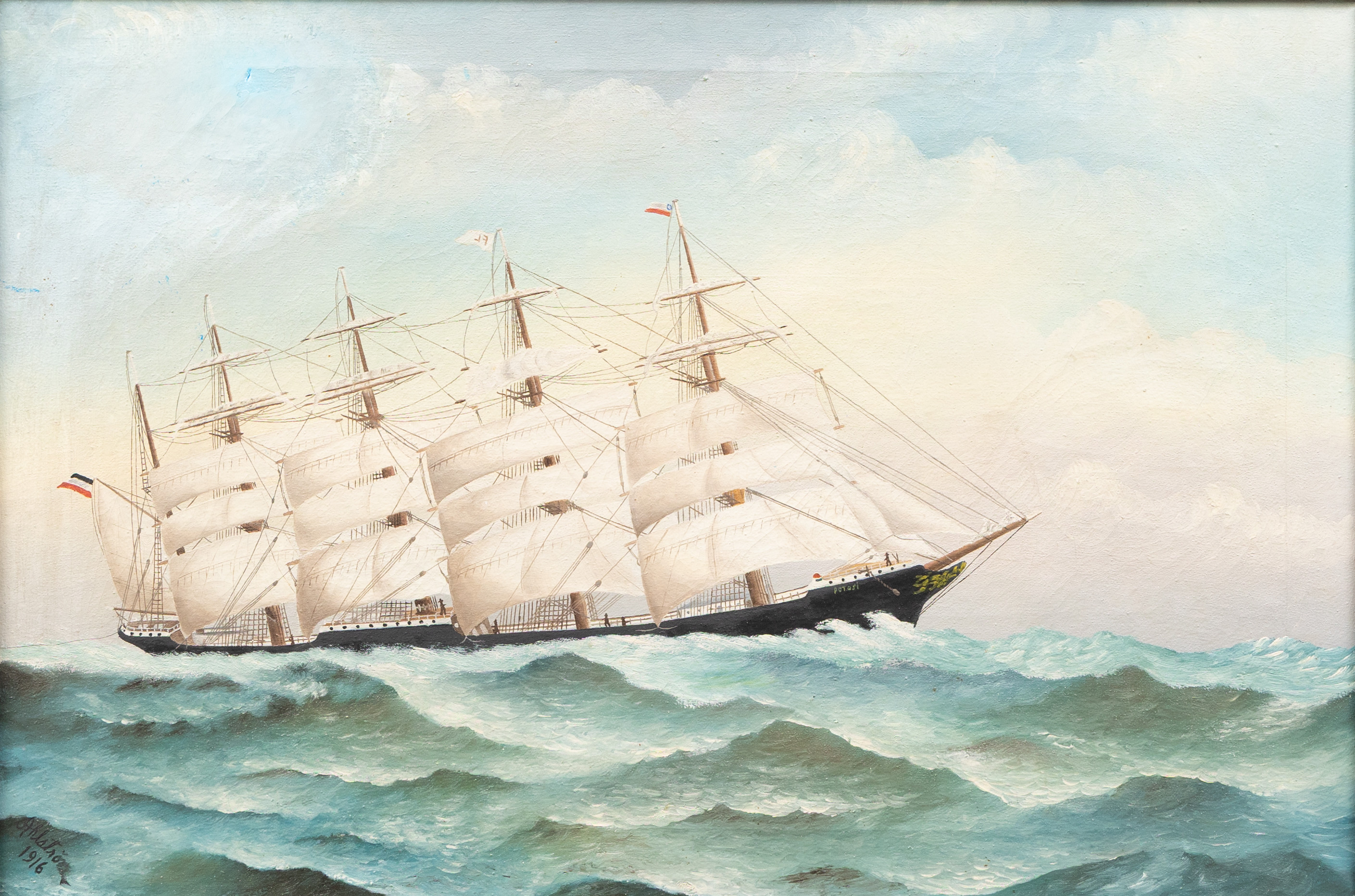 OIDENTIFIERAD KONSTNÄR. Fartygsporträtt av "Potosi", olja på duk, signerad Ahlström och daterad 1916.