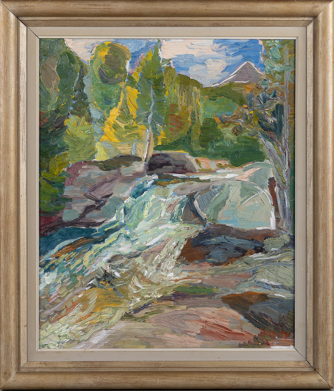 GUNNAR JONN. Fors, Balestrand, Norge, olja på pannå, signerad och daterad -54.