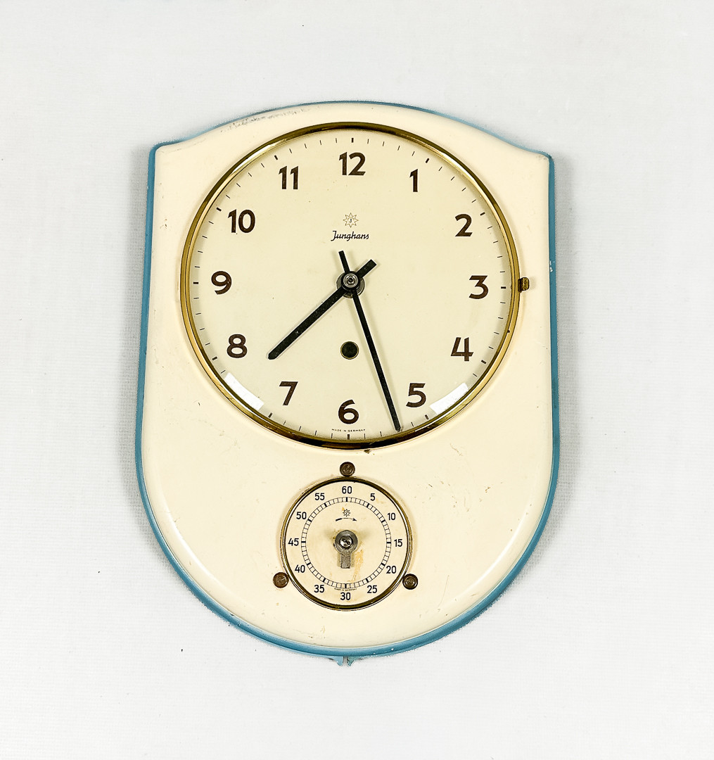 KÖKSKLOCKA, plåt, Junghans, 1900-talets mitt.