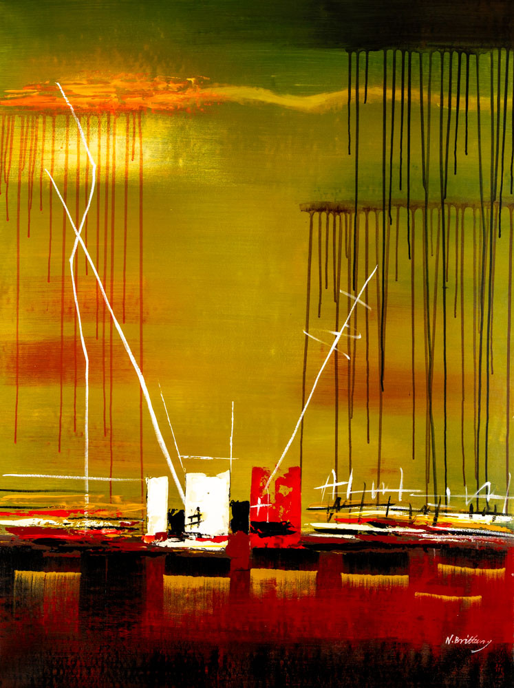 OIDENTIFIERAD KONSTNÄR. Blandteknik på duk, Signerad N.Brittany, Abstrakt.