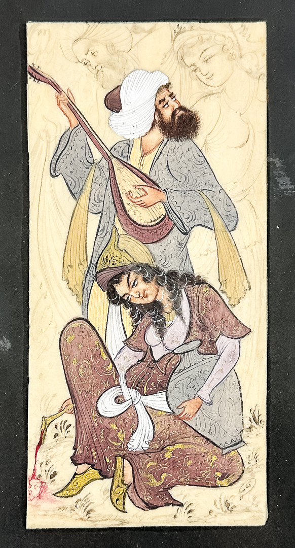 TAVLA, Västasien, figurscen målad på ben, signerad, 1900-tal.