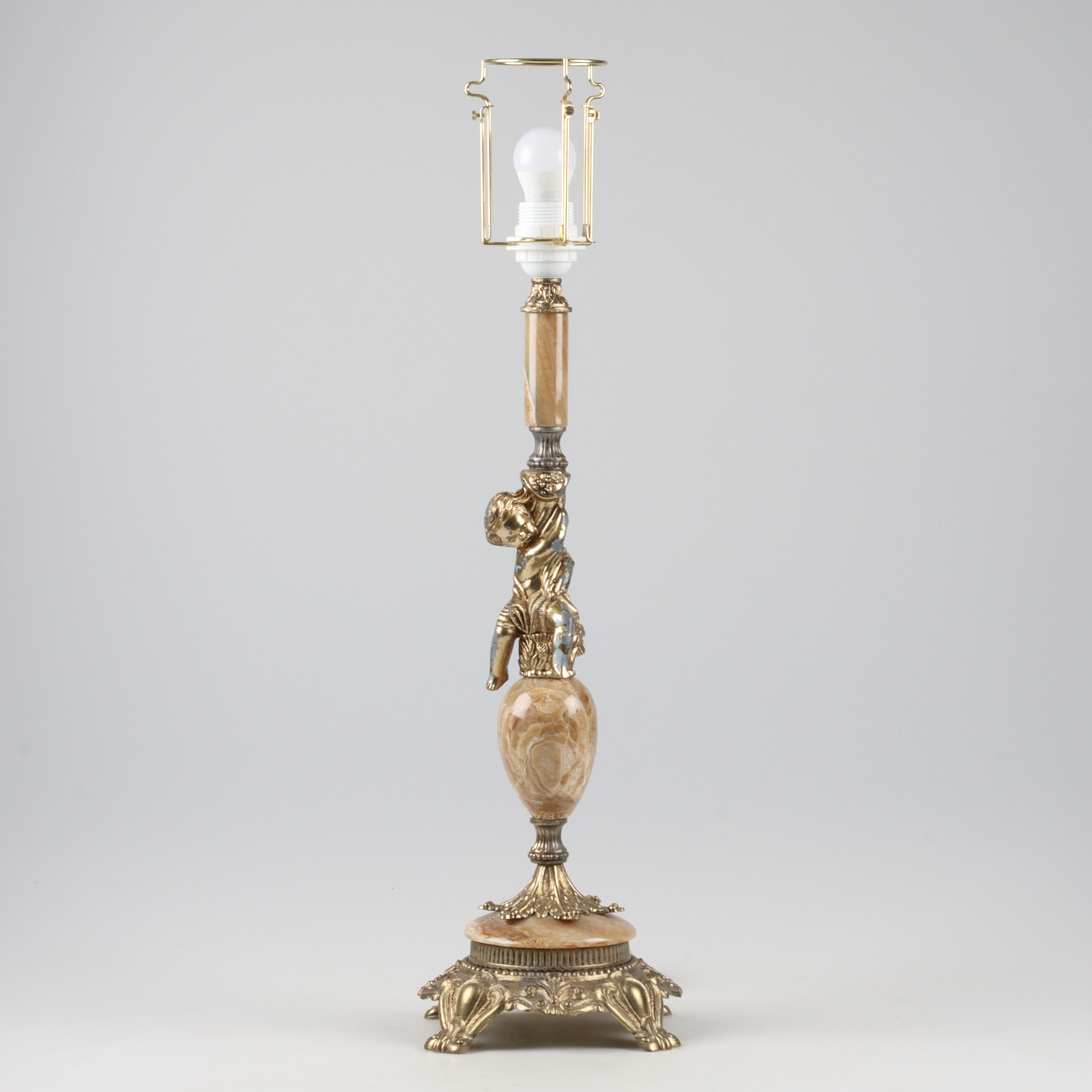 BORDSLAMPA, metall, alabaster. 1900-tal.