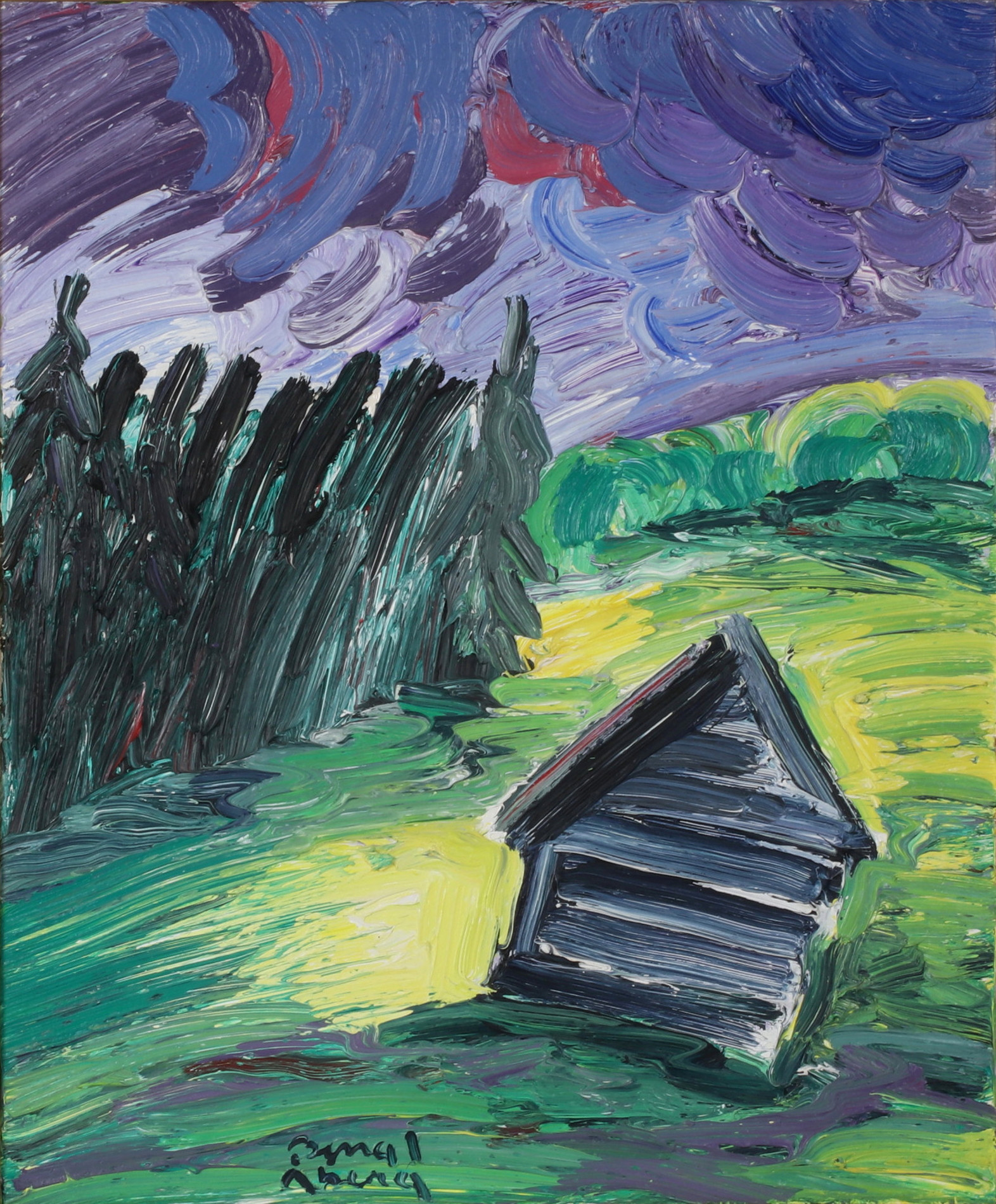 BENGT ÅBERG. "Ödetorp", Hus olja på duk, signerad.