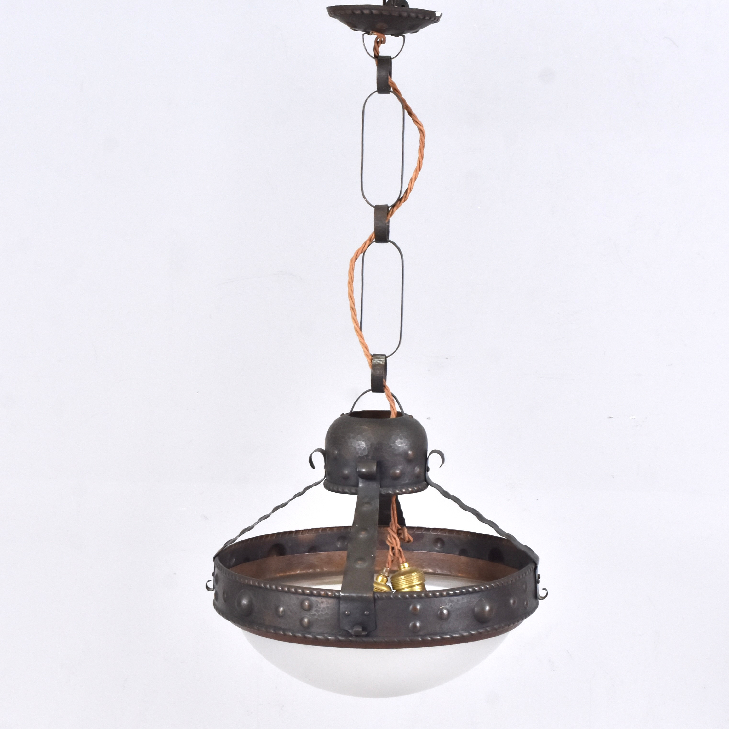 TAKLAMPA, koppar och glas, Jugend, 1900-talets första hälft.