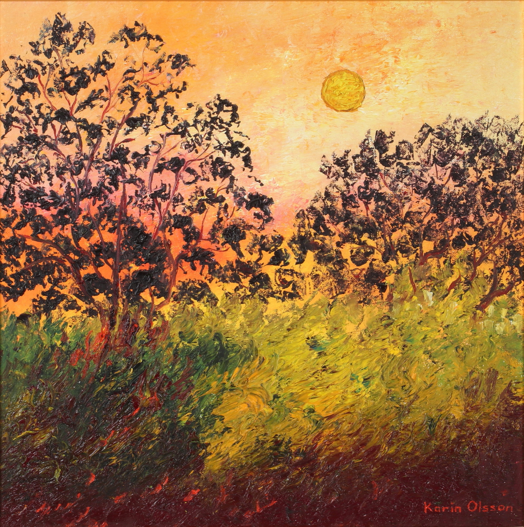 KARIN OLSSON. "Solen", olja på duk, signerad.