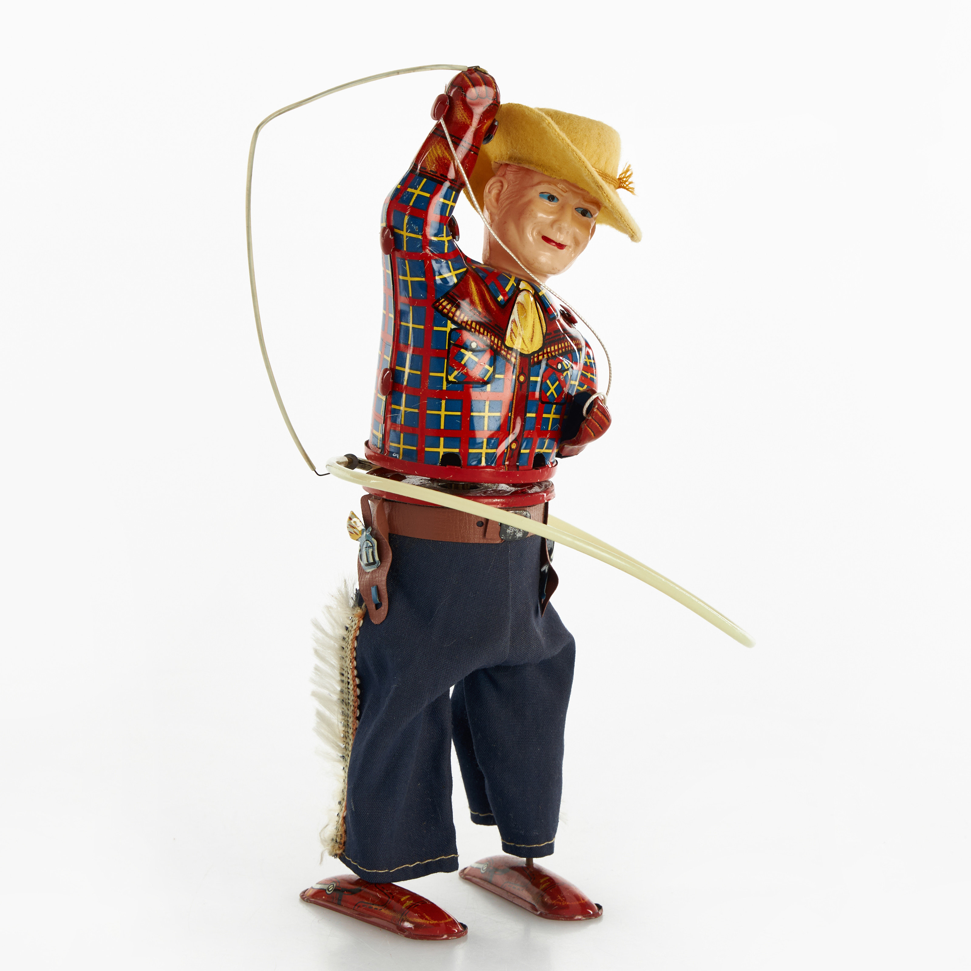 ALPS, "Rodeo Cowboy Rope Spinner", litograferad plåt, mekanisk, originalkartong, Japan, 1960-tal.