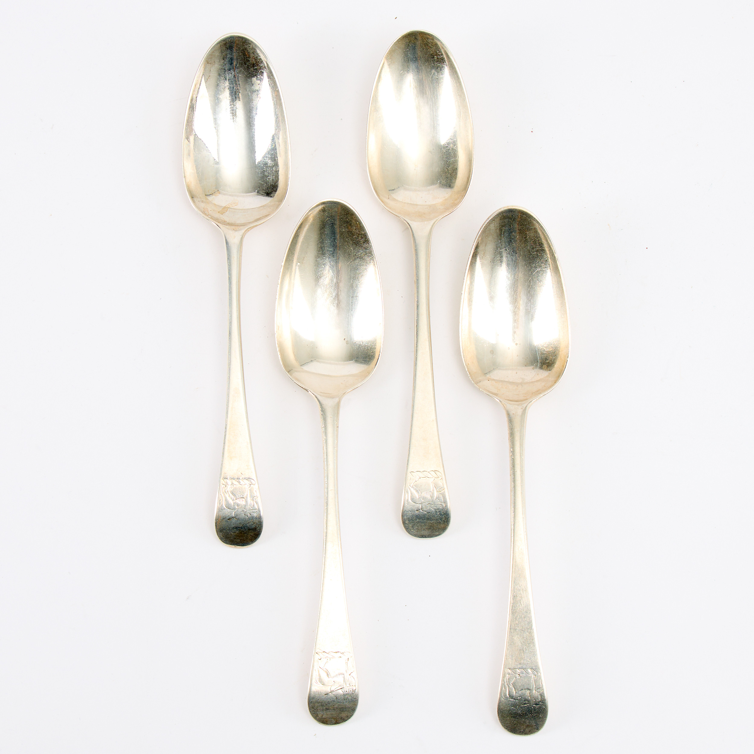 RÅTTSVANSSKEDAR. Silver, 4 st, London, 1766.