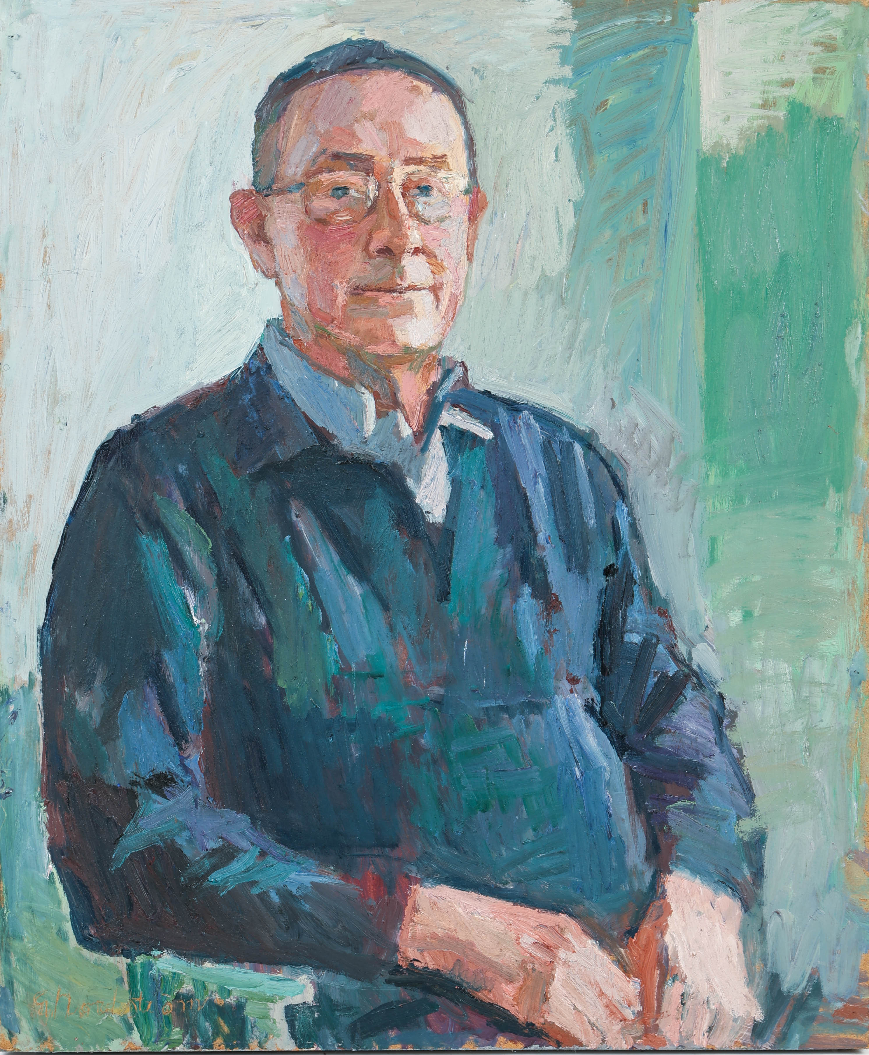 GERHARD  NORDSTRÖM. Mansporträtt, olja på pannå, signerad.