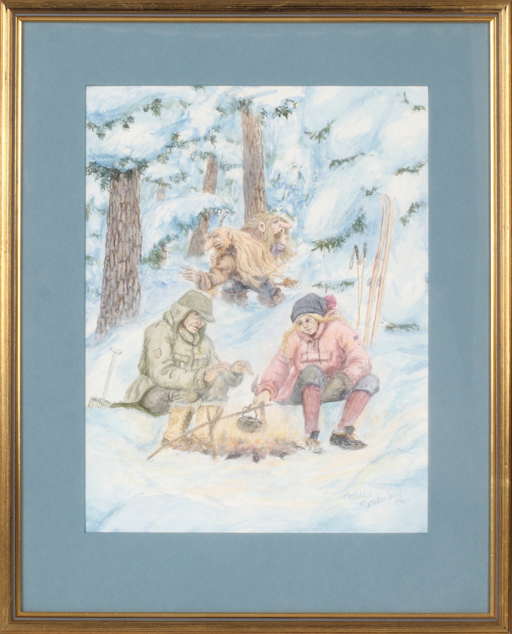 HANS BREDENBERG. "Kafferast i trollskogen", Akvarell på papper, signerad.