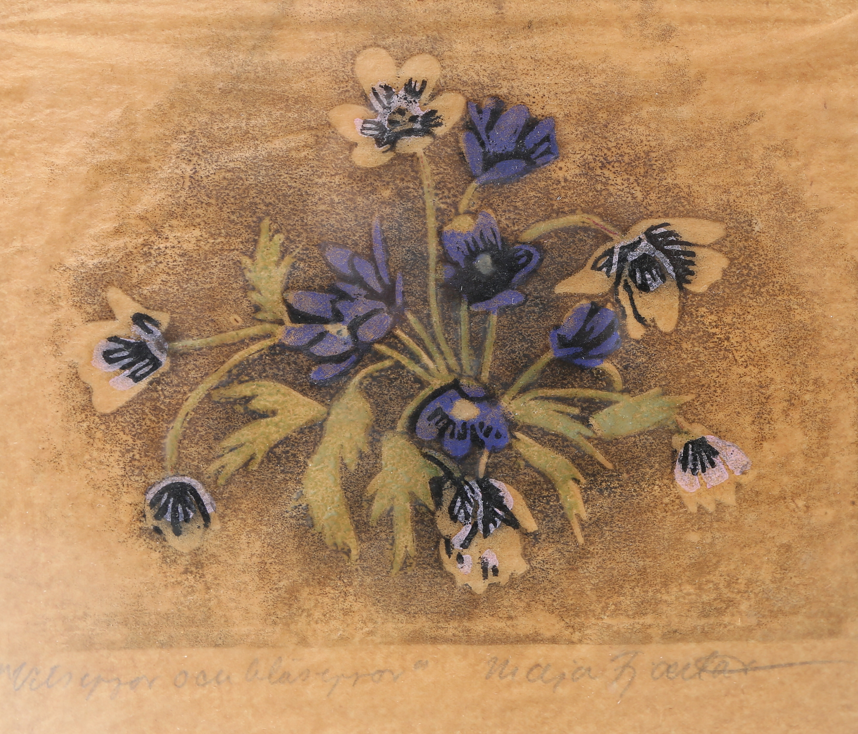 MAJA FJAESTAD. träsnitt, Signerad.