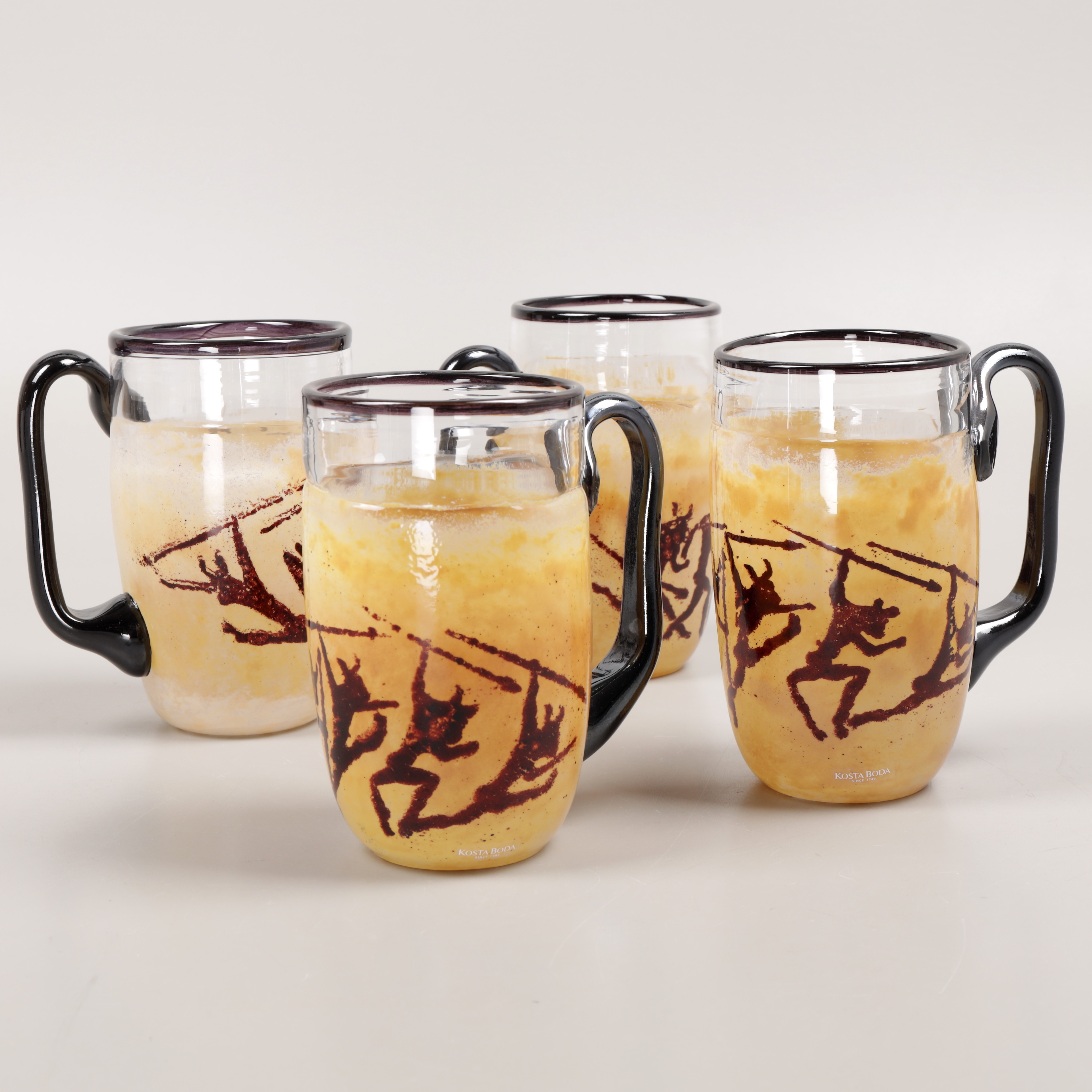 KJELL ENGMAN. Ölsejdlar, 4 st, Kosta Boda, signerade.