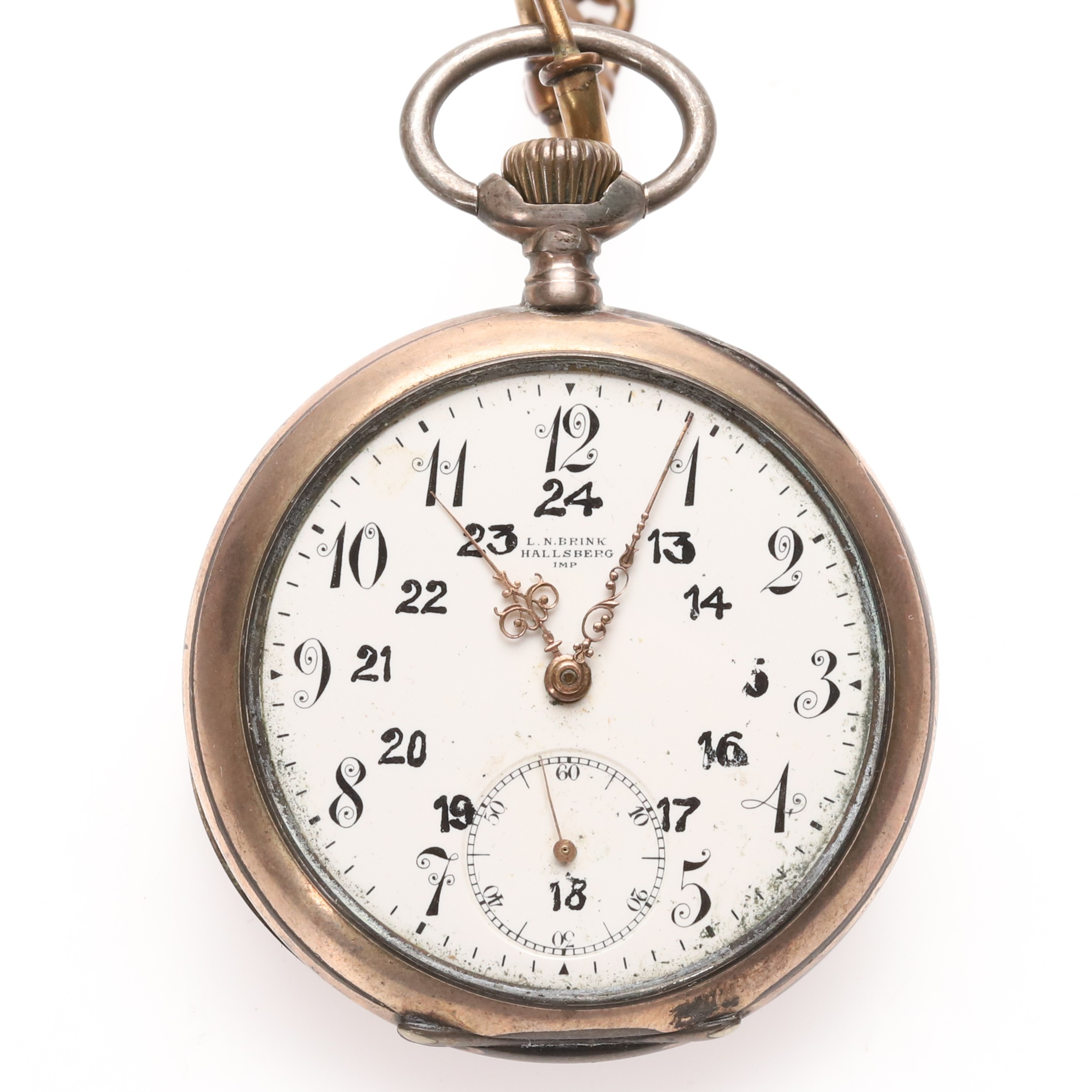 FICKUR. Silver, "L.N. BRINK Hallsberg Imp", Omega Grand Prix 1900, Ø 51 mm.