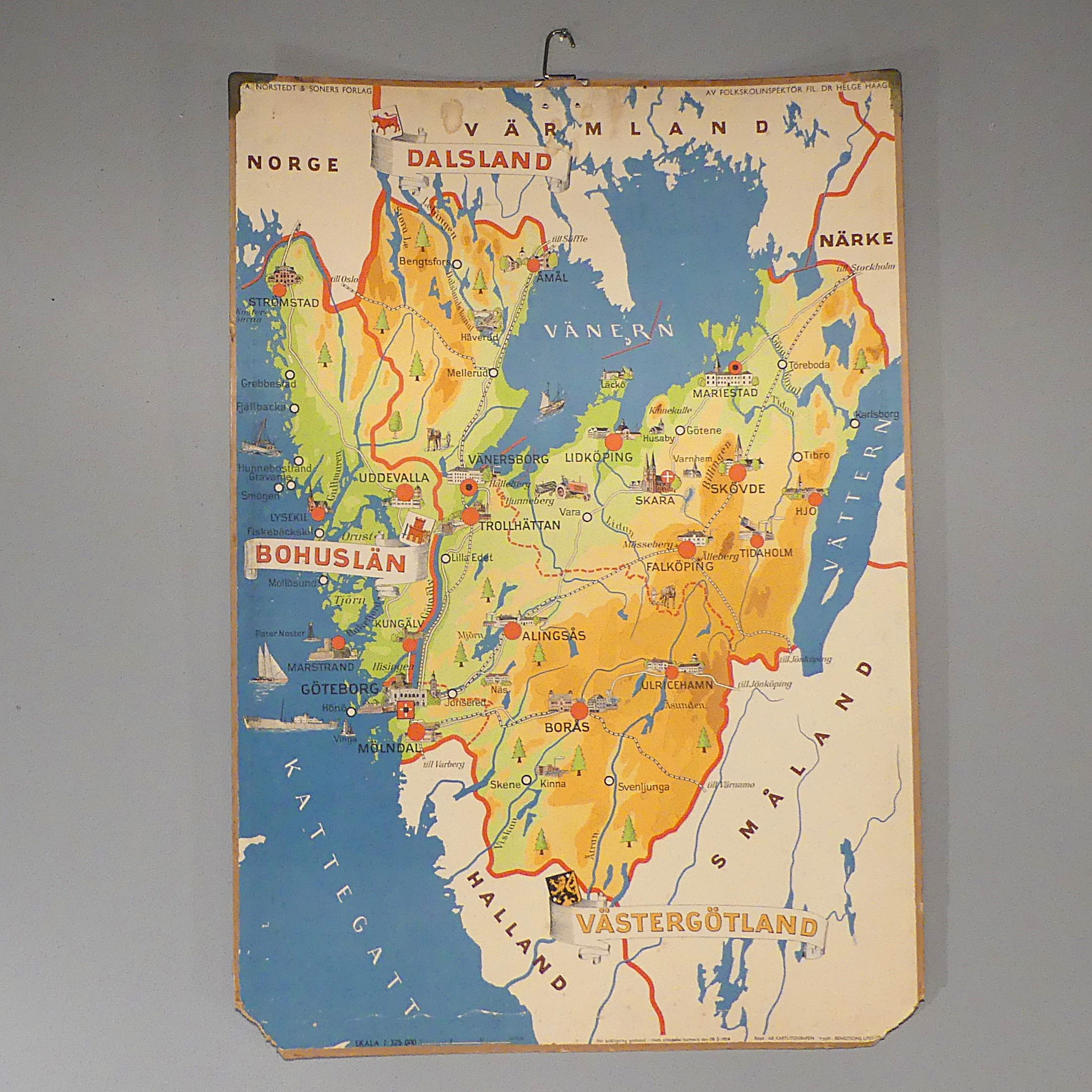 SKOLPLANSCH, Västergötland P.A Norstedt & Söners Förlag 1950 / 60-tal.