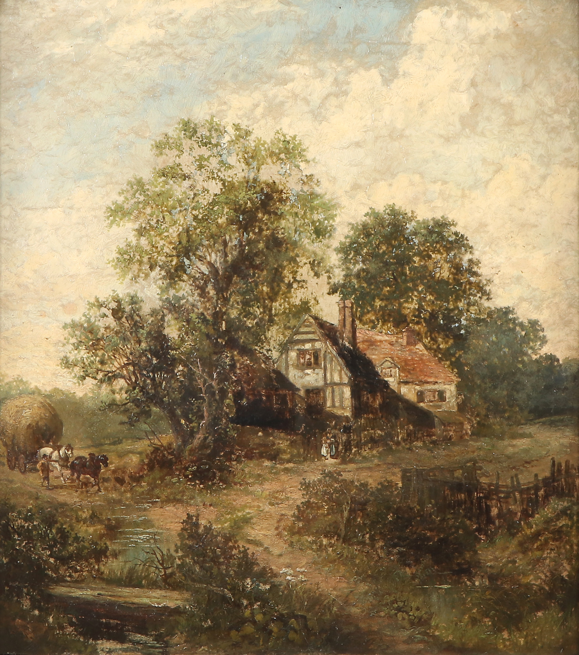 JOHN HORACE HOOPER. TILLSKRIVEN. Oljemålning på duk. Hus i landskap. England, 1800-tal.