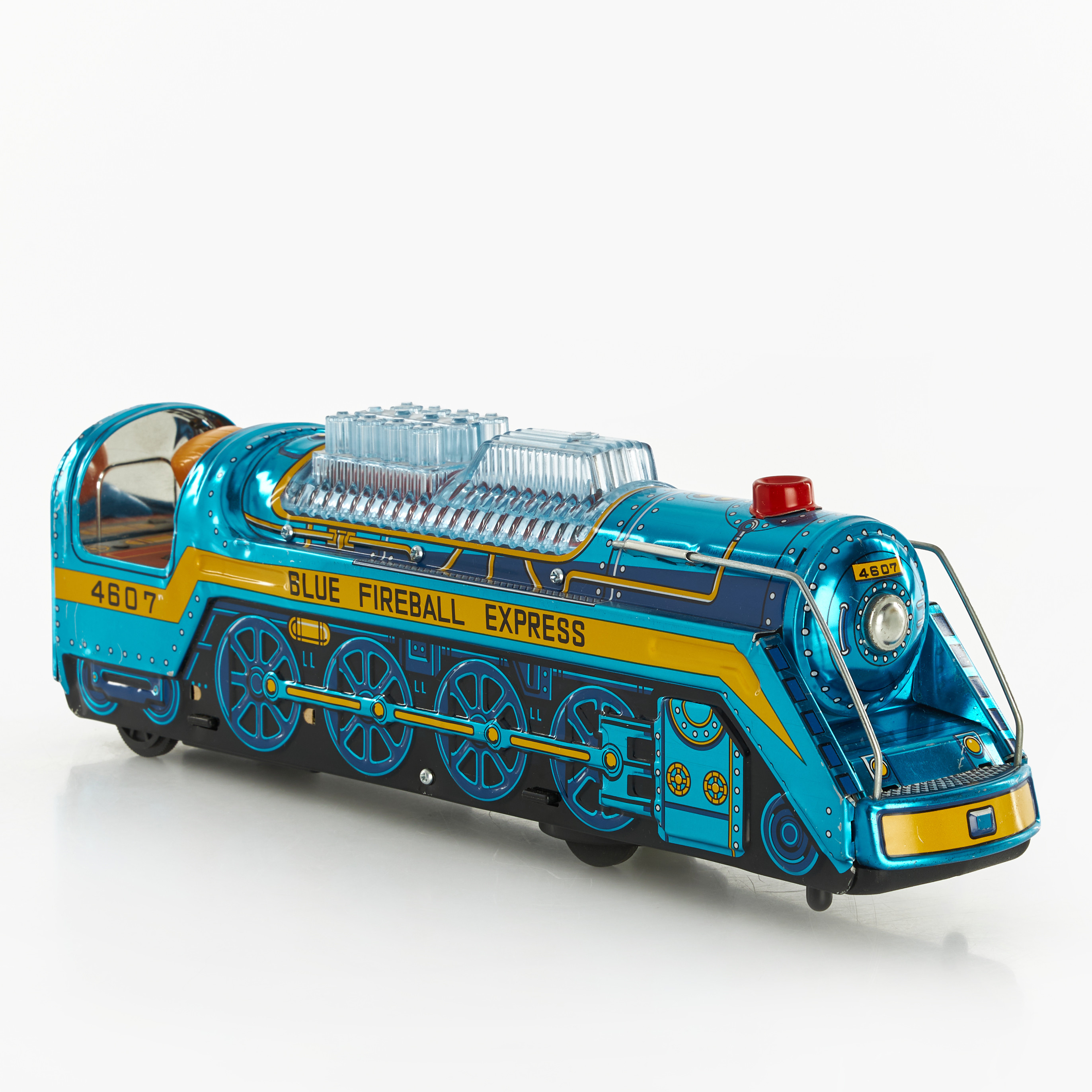 MASUDAYA MODERN TOYS, leksakståg, "Blue Fireball Express 4607", litograferad plåt/plast, batteri, originalkartong, Japan, 1960-tal.