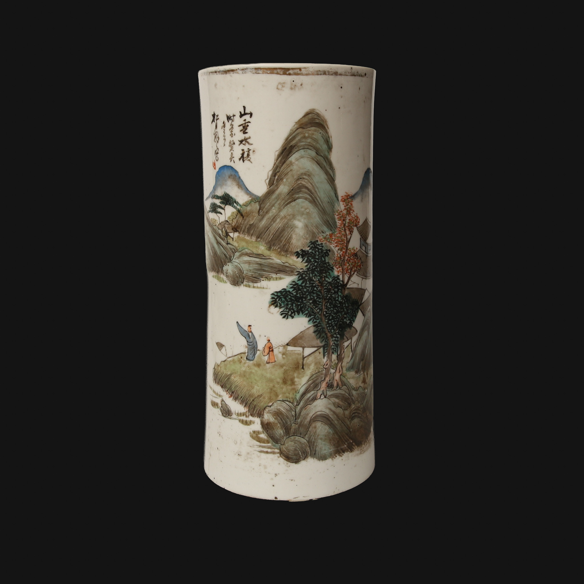 PERUKSTOCK, porslin, emaljfärger, förgyllning, Kustlandskap. Kina, Republik, (1912-1949). eller tidigare.