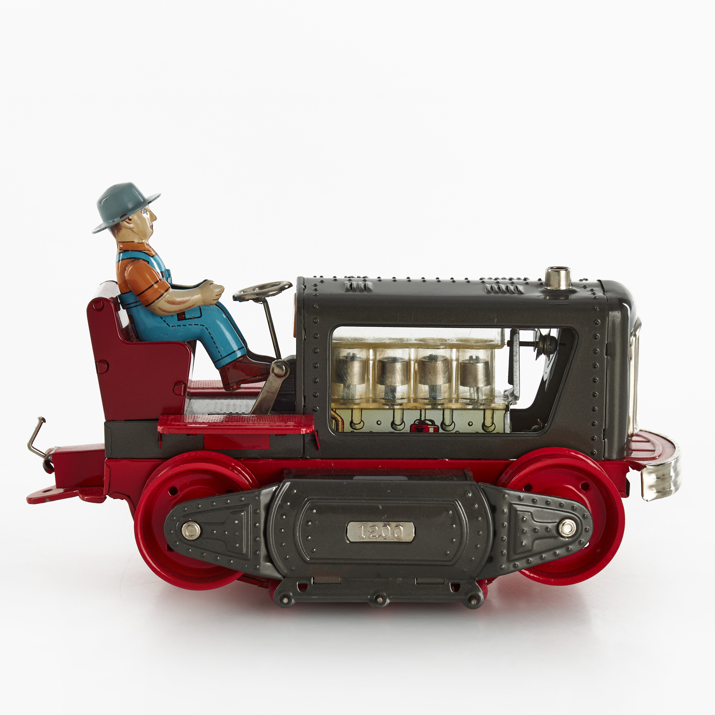 NOMURA TOYS, plåtleksak, "Lited Piston Action Tractor", lackerad plåt, batteri, originalkartong, Japan, 1950/60-tal.