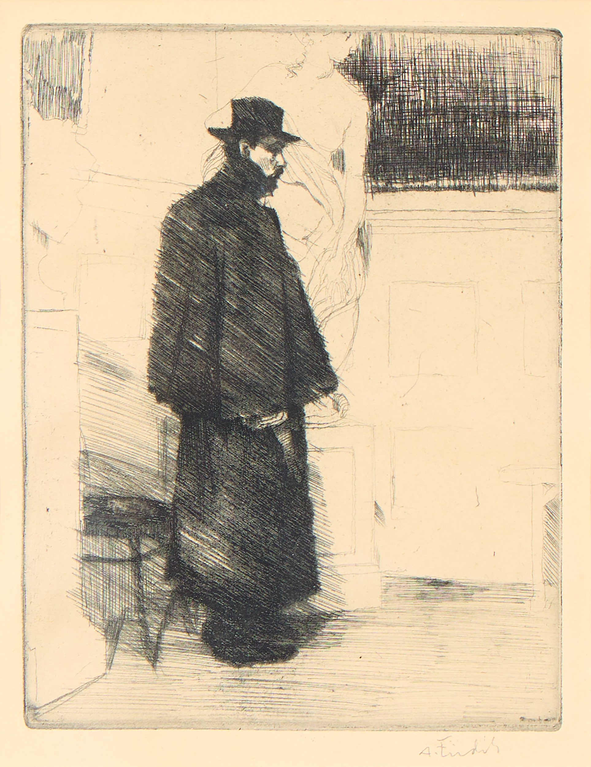 AXEL FRIDELL. "Man i kappa (Mannen i kappan, konstnären Arvid Knöppel", II état, Stockholm 1915.