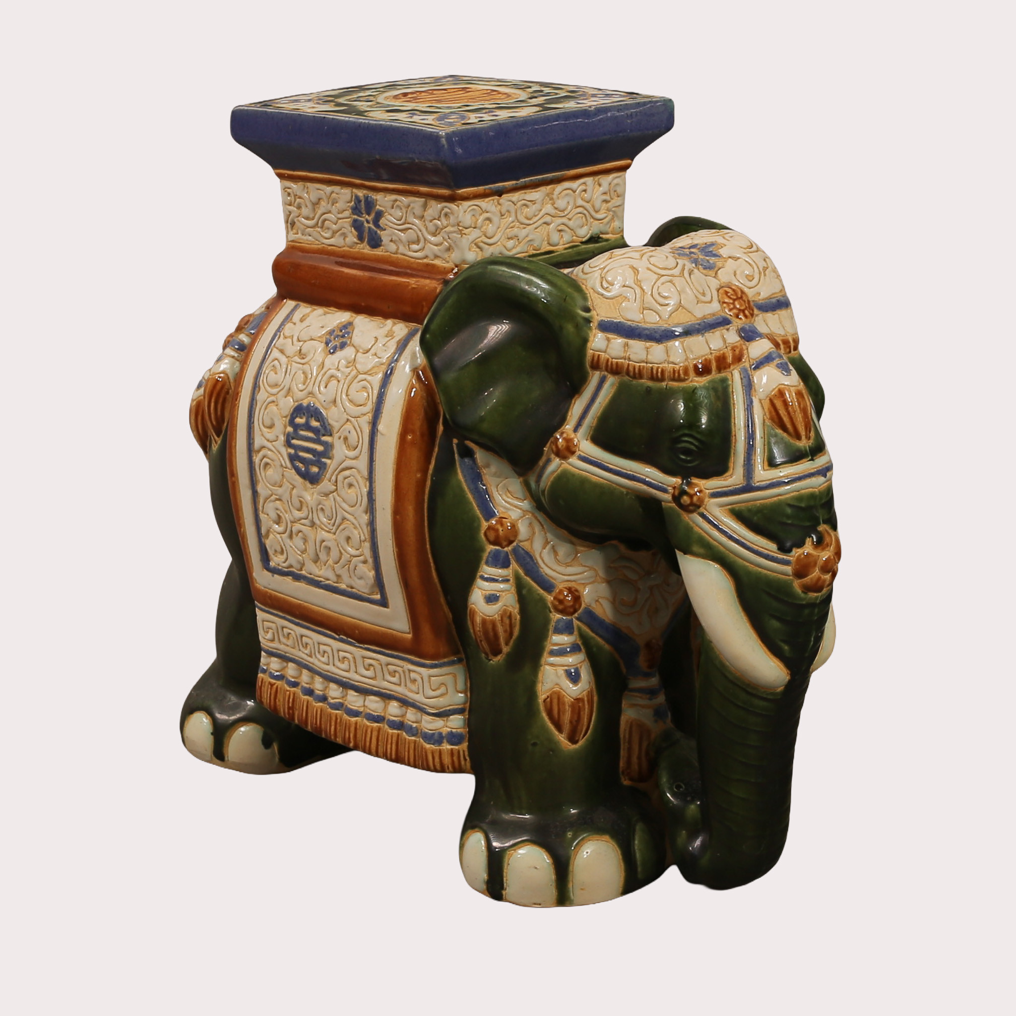 PIEDESTAL, keramik, grön elefant, 1900-talets andra del.