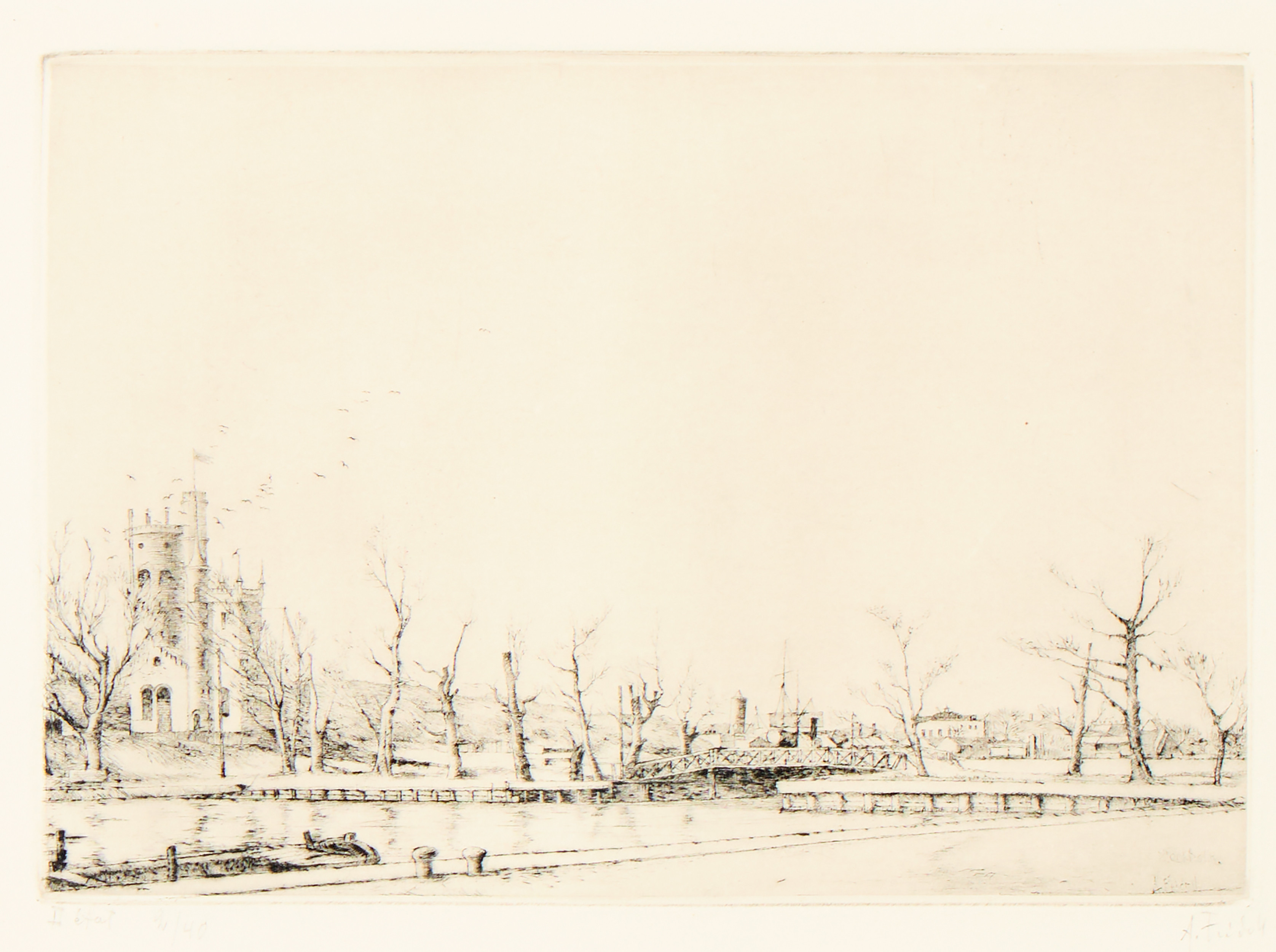 AXEL FRIDELL. "Kastellholmen (Bron mellan kastell- och skeppsholmarna)", II état, Stockholm 1925-26.