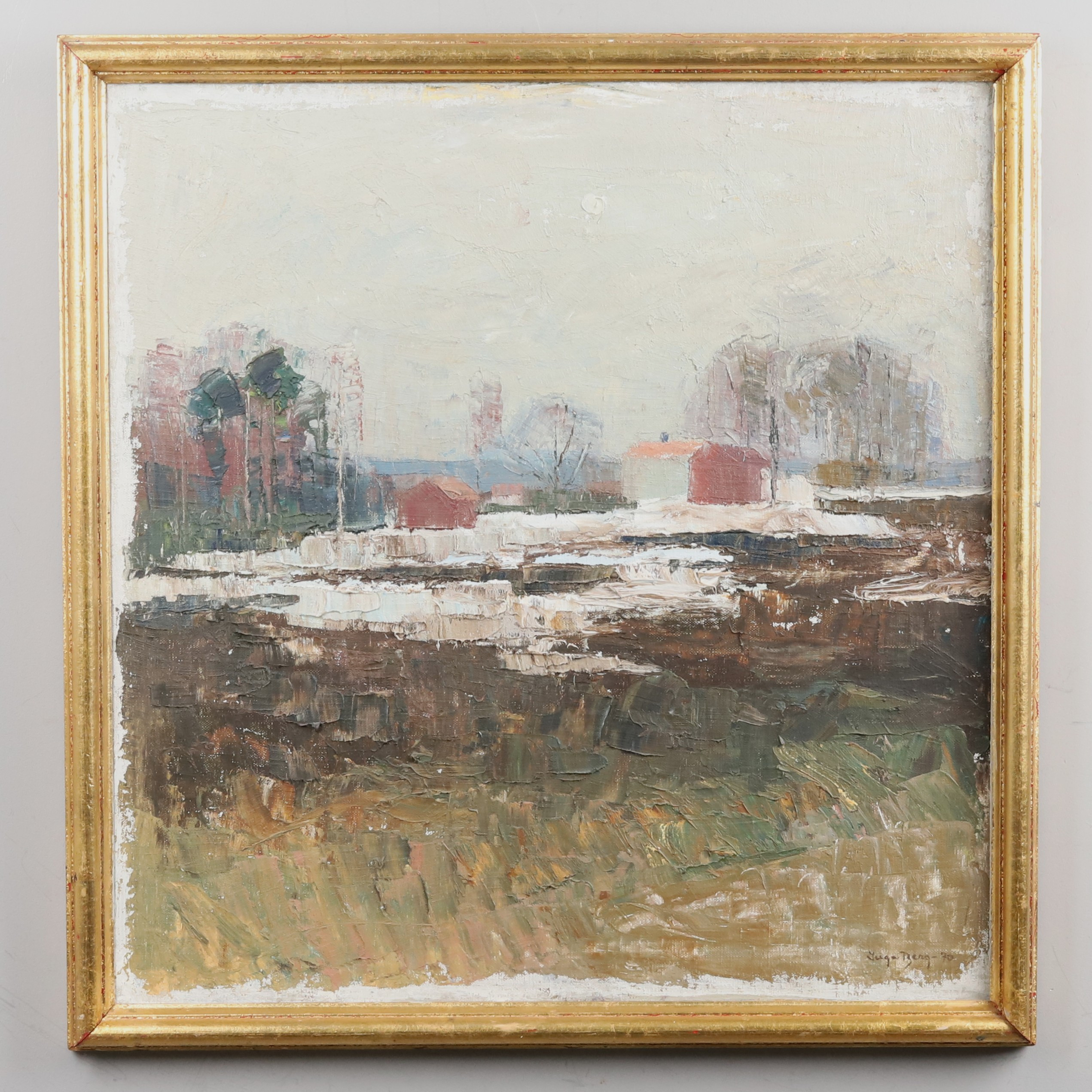 INGA BERG. Olja på duk, impasto, "Mild vår", signerad och daterad -70.