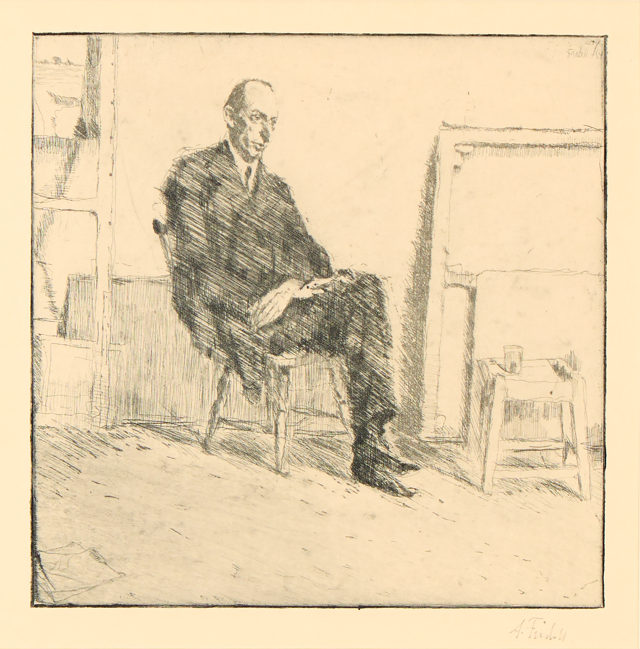 AXEL FRIDELL. "Konstnären Alfred Hedlund II (Porträttstudie)" II état, Stockholm 1914.