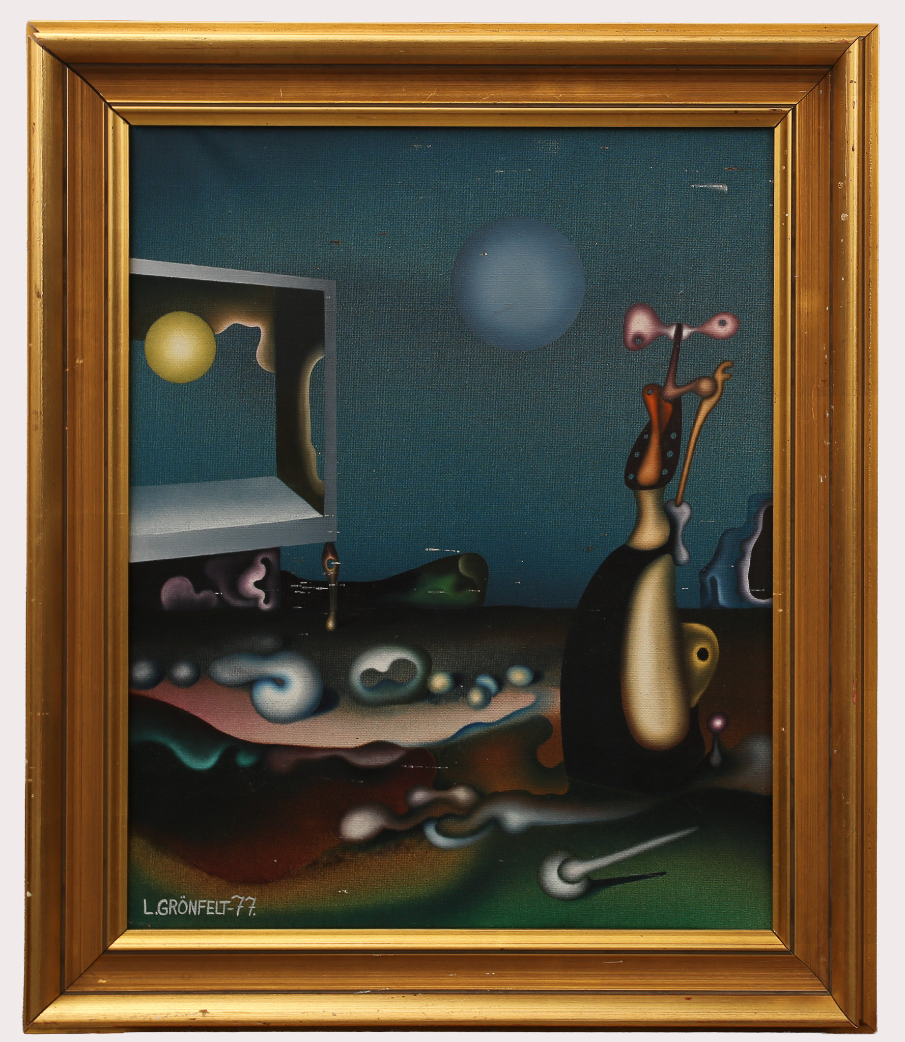 LARS GRÖNFELT. Olja på duk, komposition, signerad, daterad 1977.
