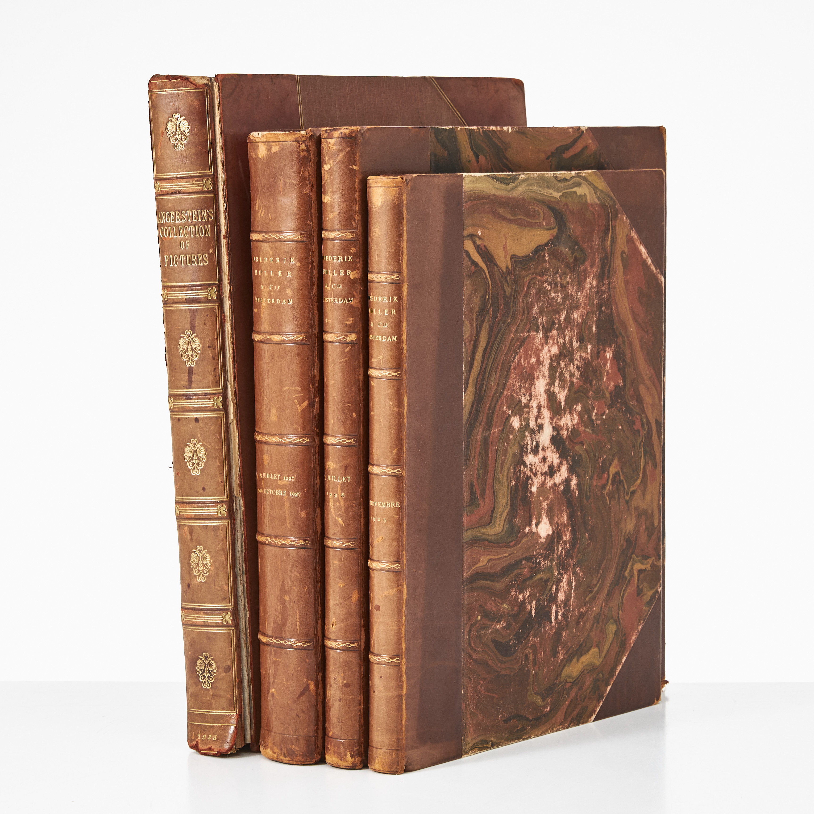 KONST, AUKTIONSKATALOGER OCH TAVELSAMLING, 1823- 1929. 4 VOLYMER.