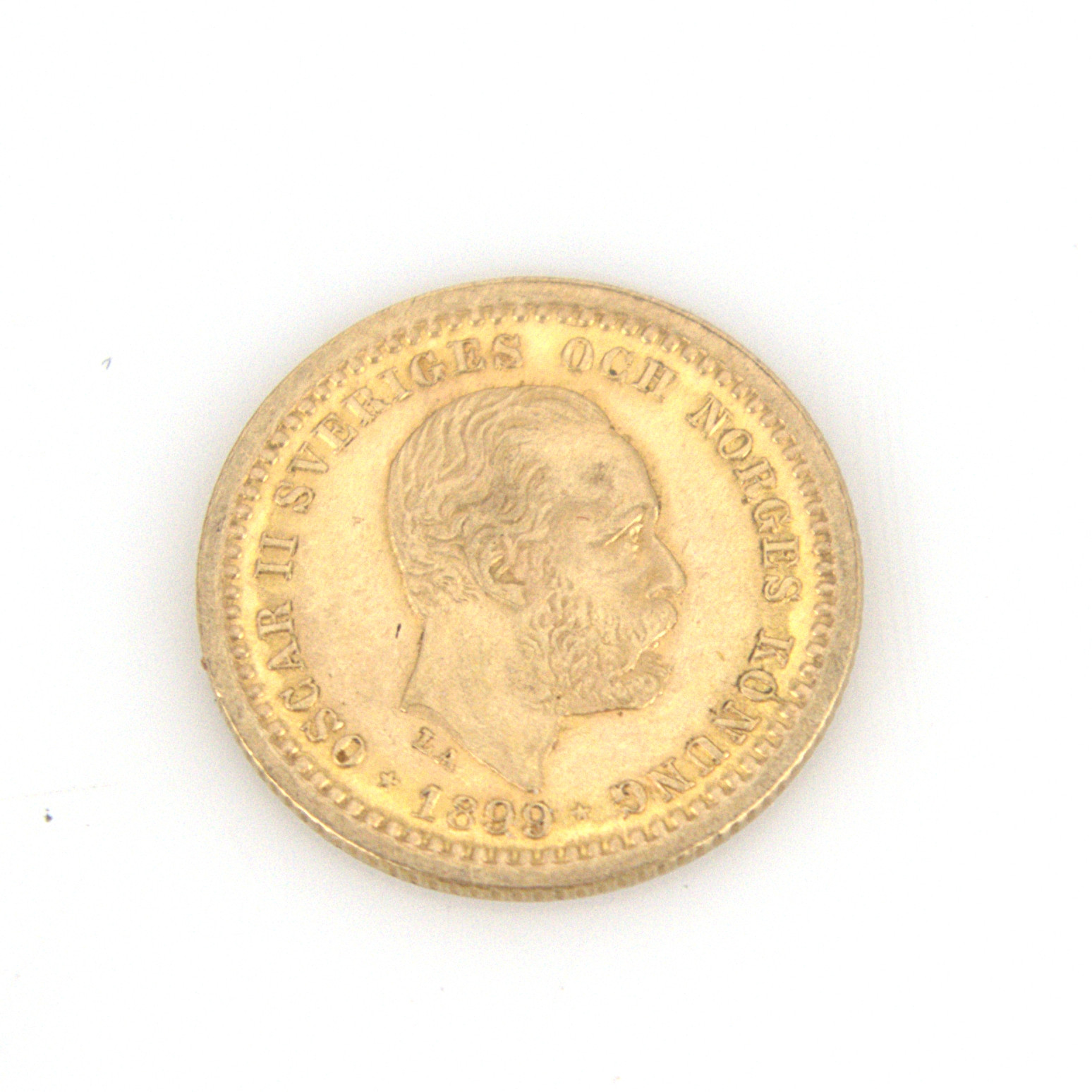MYNT, femkrona, 21,6k guld, Oscar II, 1899.