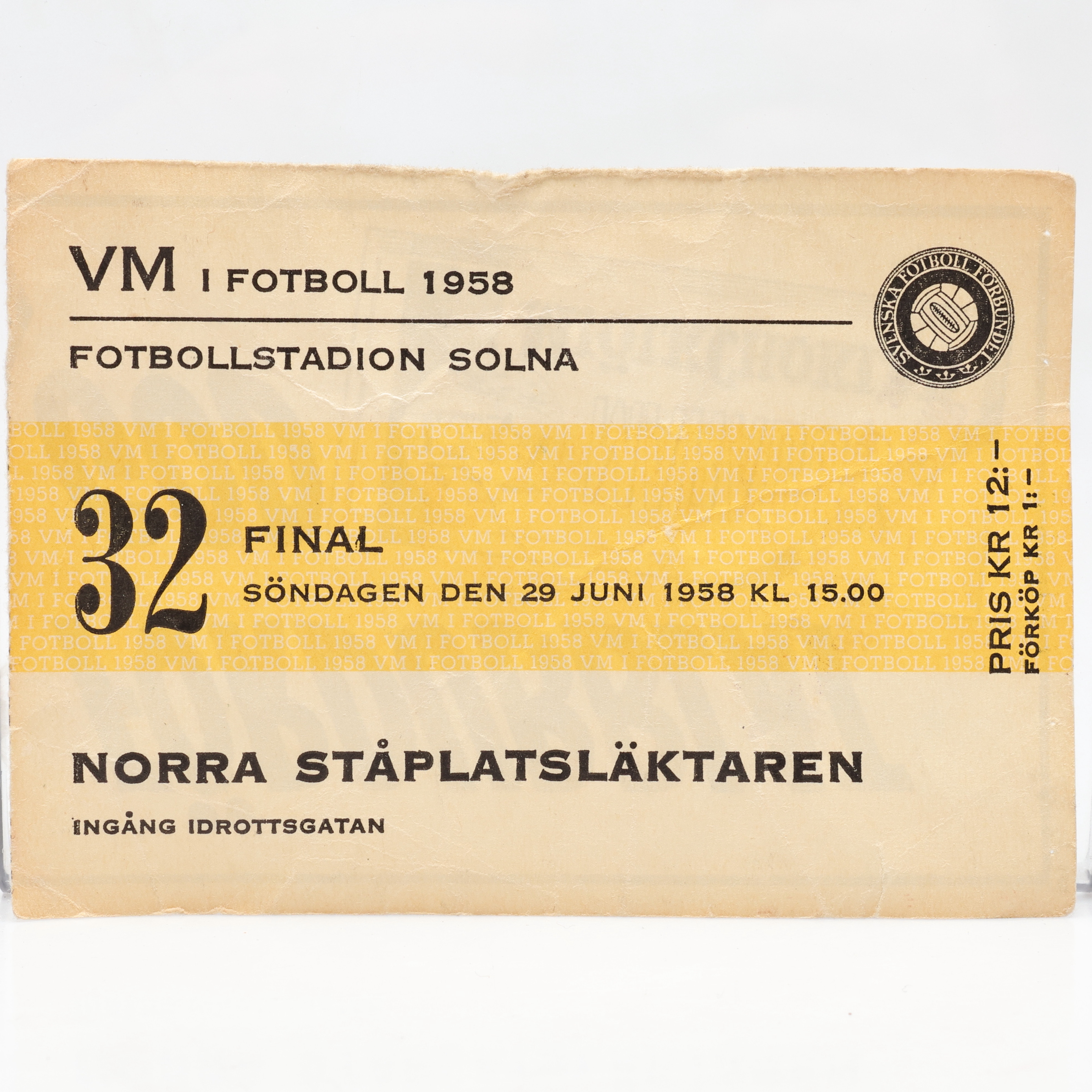 BILJETT, VM i fotboll 1958.